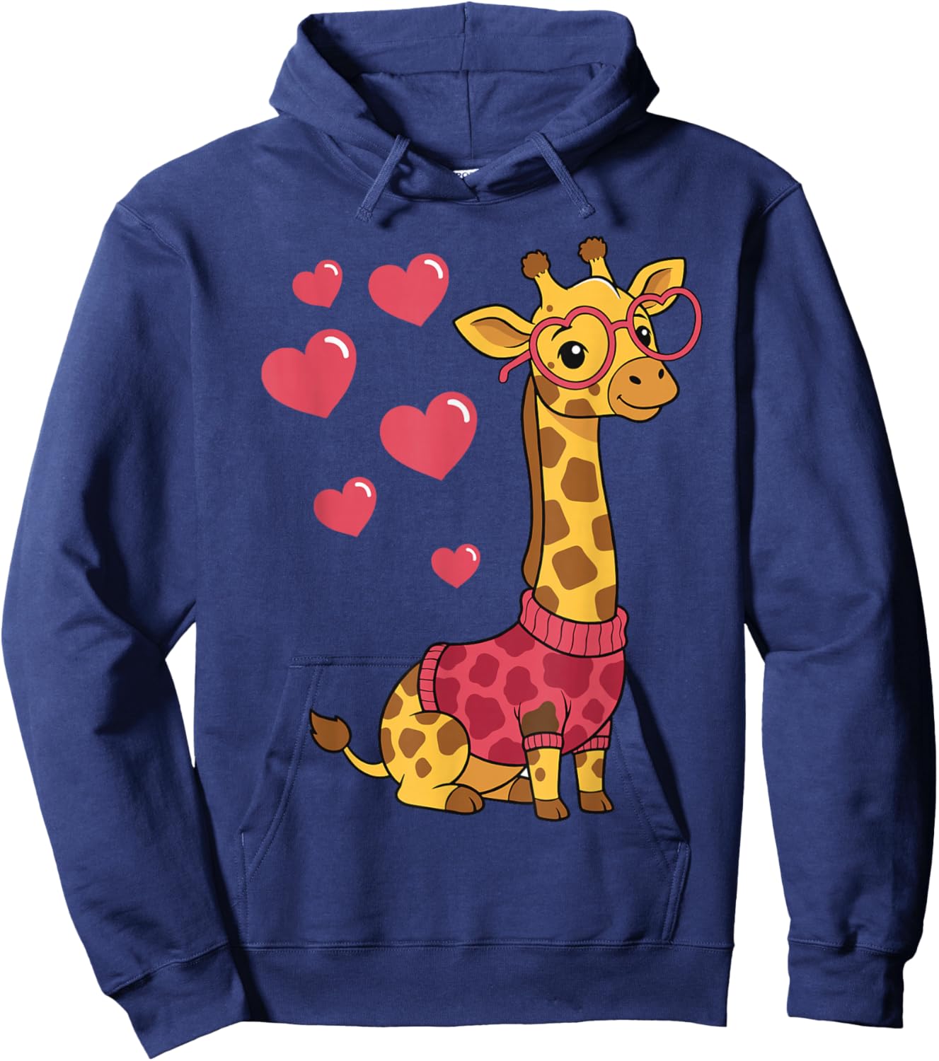 Cute Kawaii Giraffe with Hearts Funny Giraffe Lover for Girl Hoodie - Hoodie | Navy