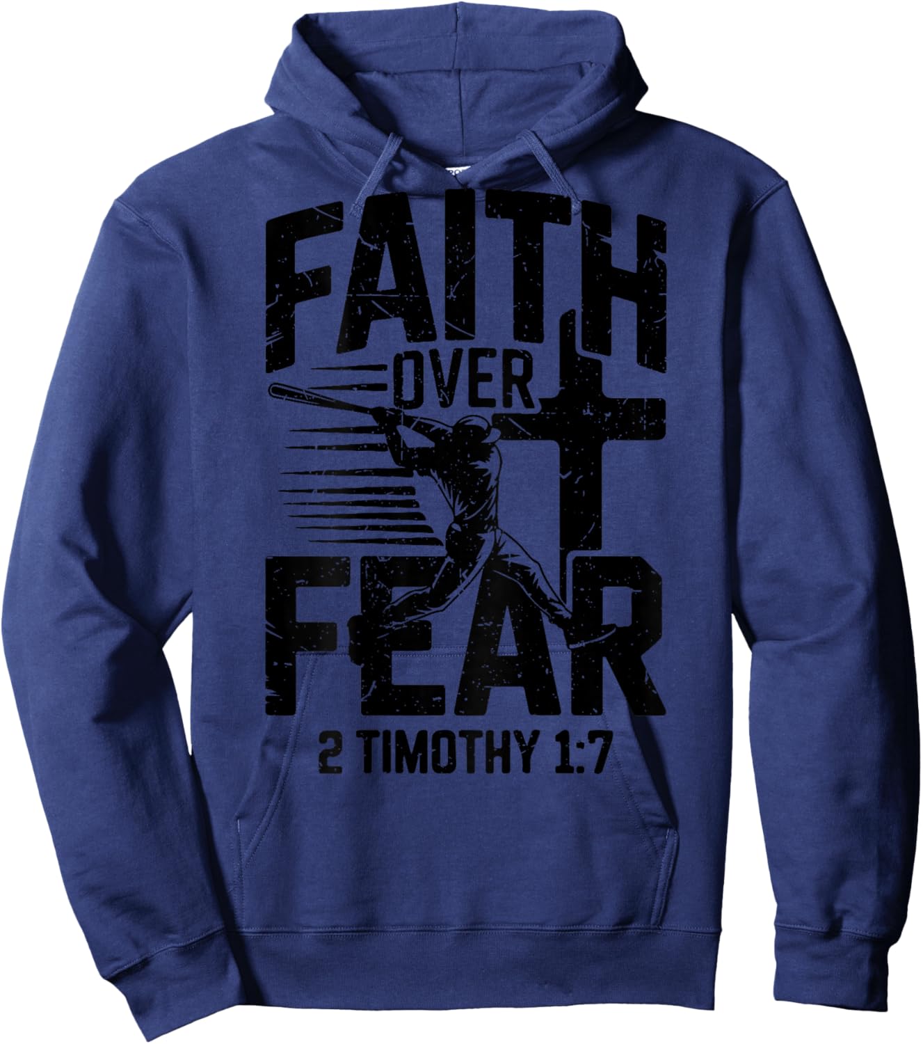 Boys Christian Baseball Faith Over Fear Bible Verse Baseball Hoodie - Hoodie | Navy
