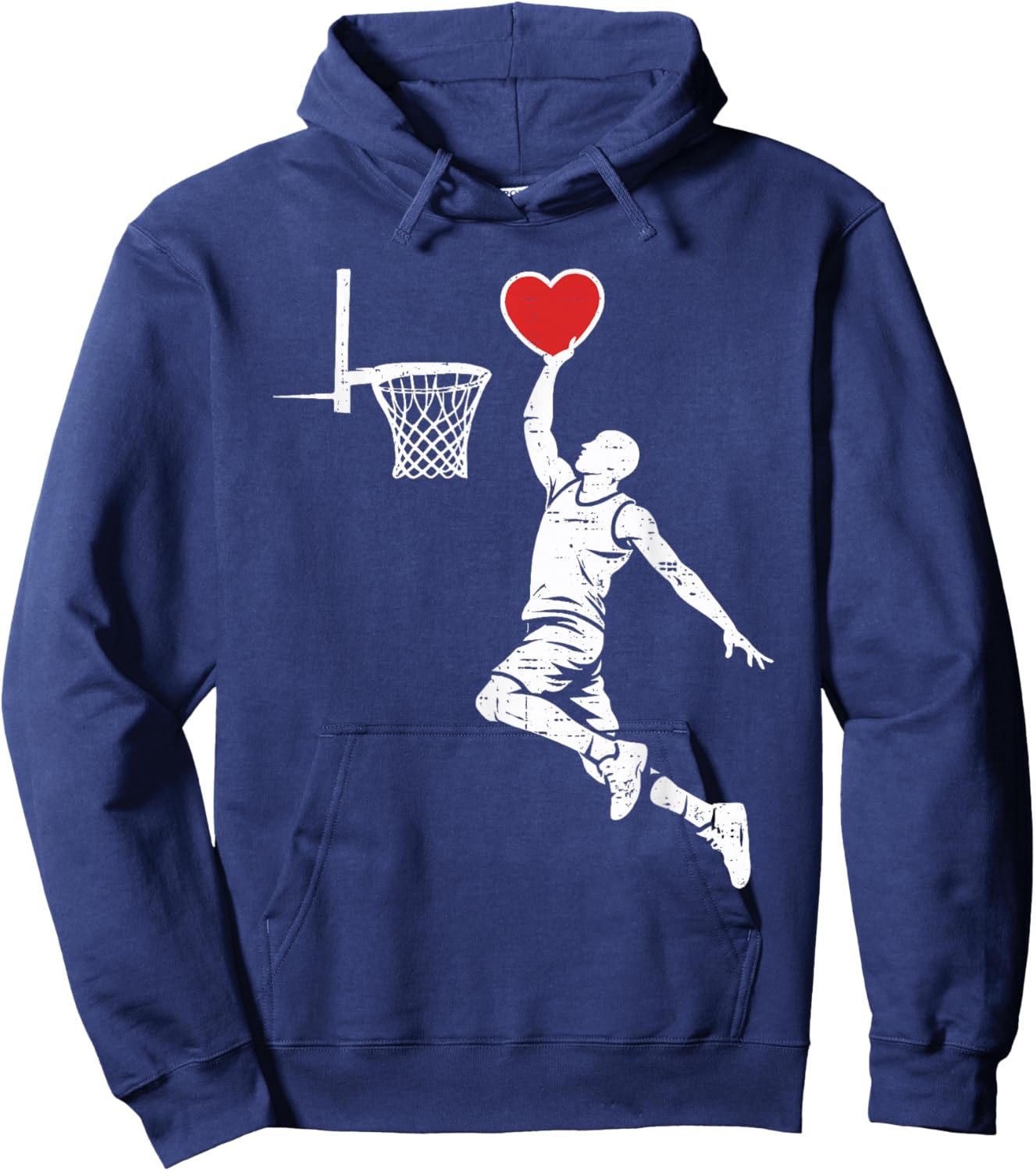 Valentines Day Basketball Silhouette Heart Dunking Men Boys Hoodie - Hoodie | Navy