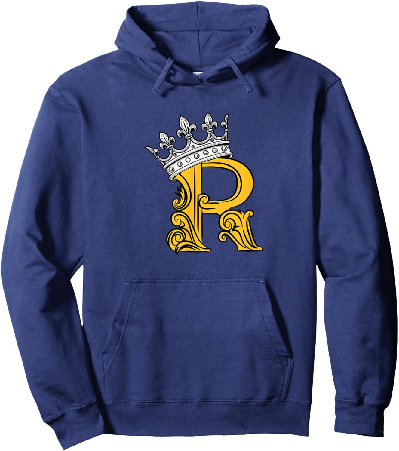 University Varsity-Gold Color Letter R Initial + Crown Hoodie - Hoodie | Navy