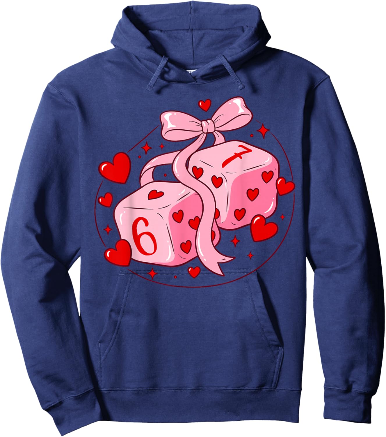 Preppy 67 Valentine Six Seven Dice 6 7 Coquette Bow Meme Hoodie - Hoodie | Navy