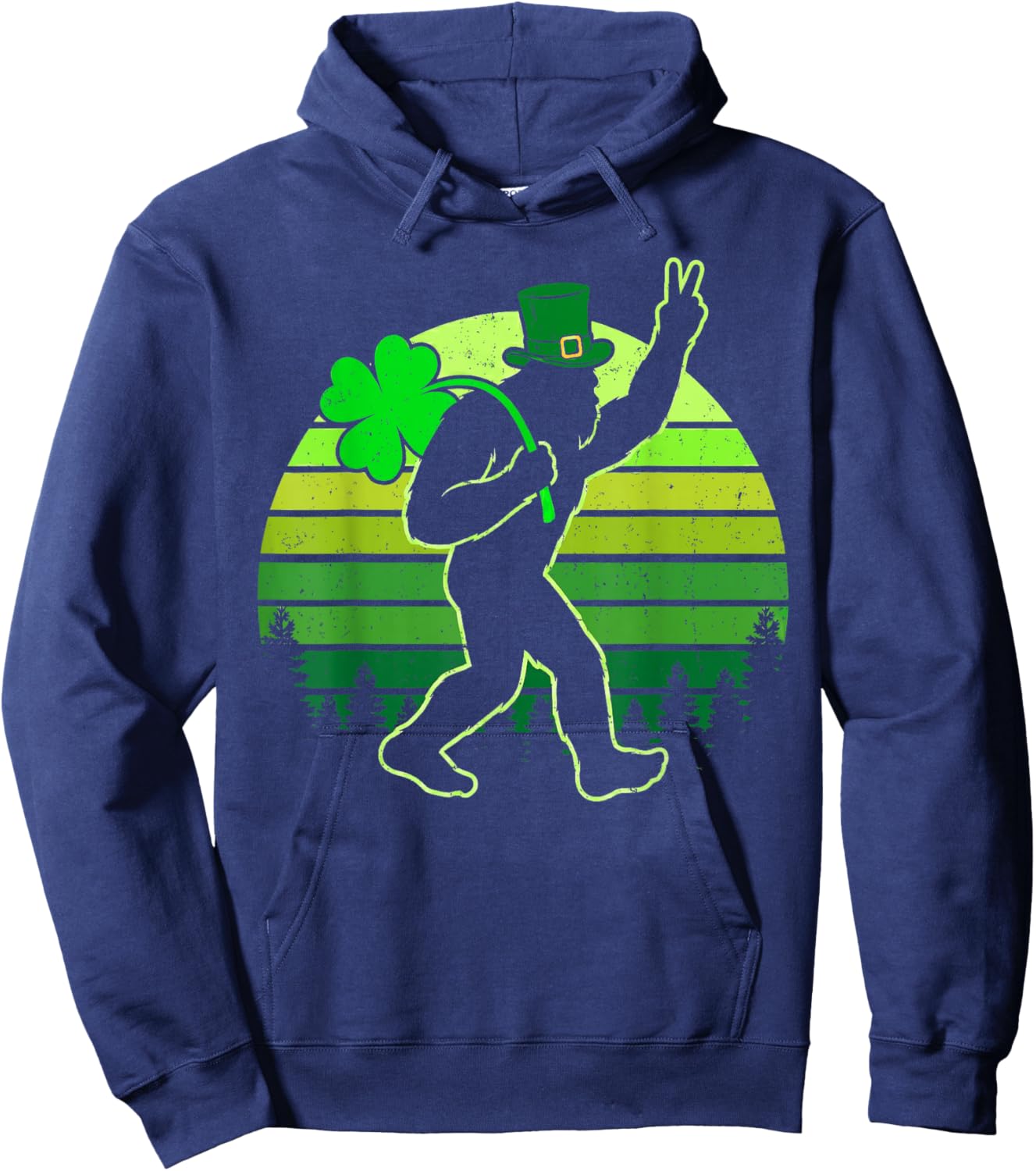 Retro Funny St Patrick's Day Bigfoot Shamrock Men Women Kids Hoodie - Hoodie | Navy