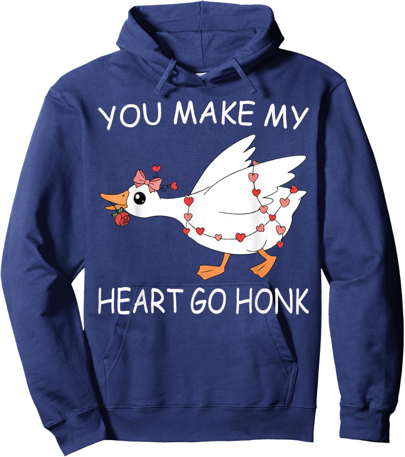 You Make My Heart Go Honk Valentine Cute Goose Coquette Bow Hoodie - Hoodie | Navy