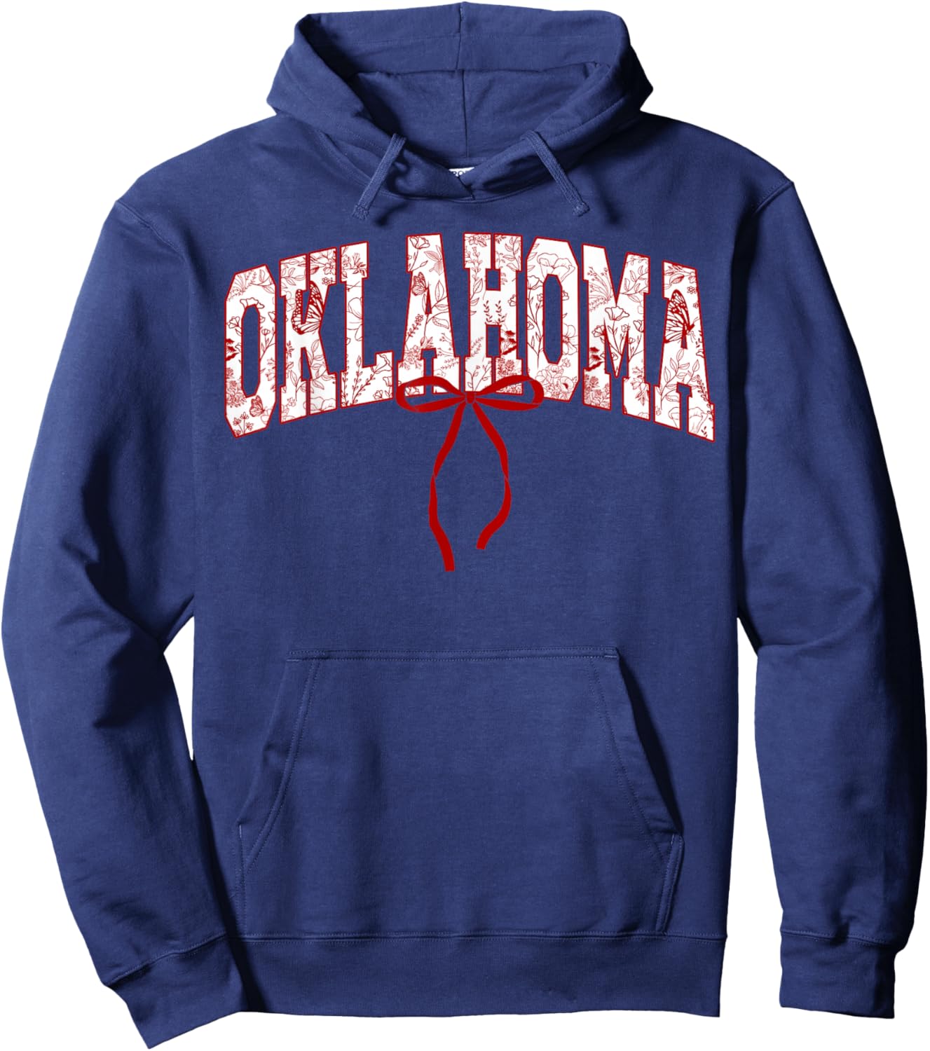 Oklahoma State Pride Classic Oklahoma Floral Coquette Bow Hoodie - Hoodie | Navy