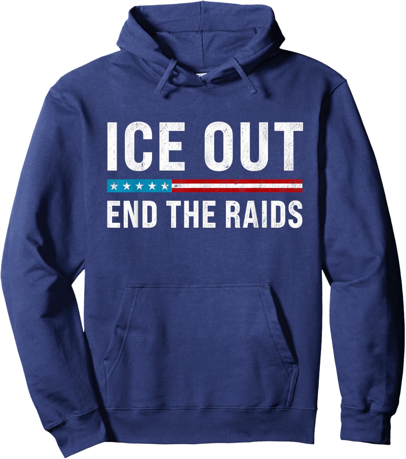 Vintage ICE Out End The Raids US Flag Distressed Men Women Hoodie - Hoodie | Navy