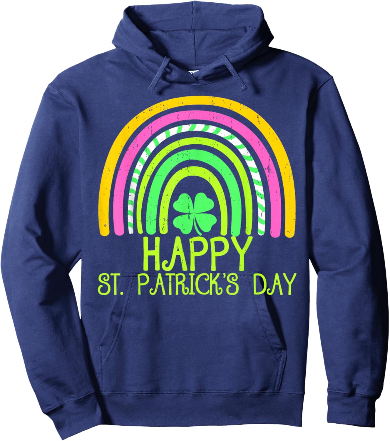 Rainbown Lucky Shamrock Happy St Patrick's Day Kids Girls Hoodie - Hoodie | Navy