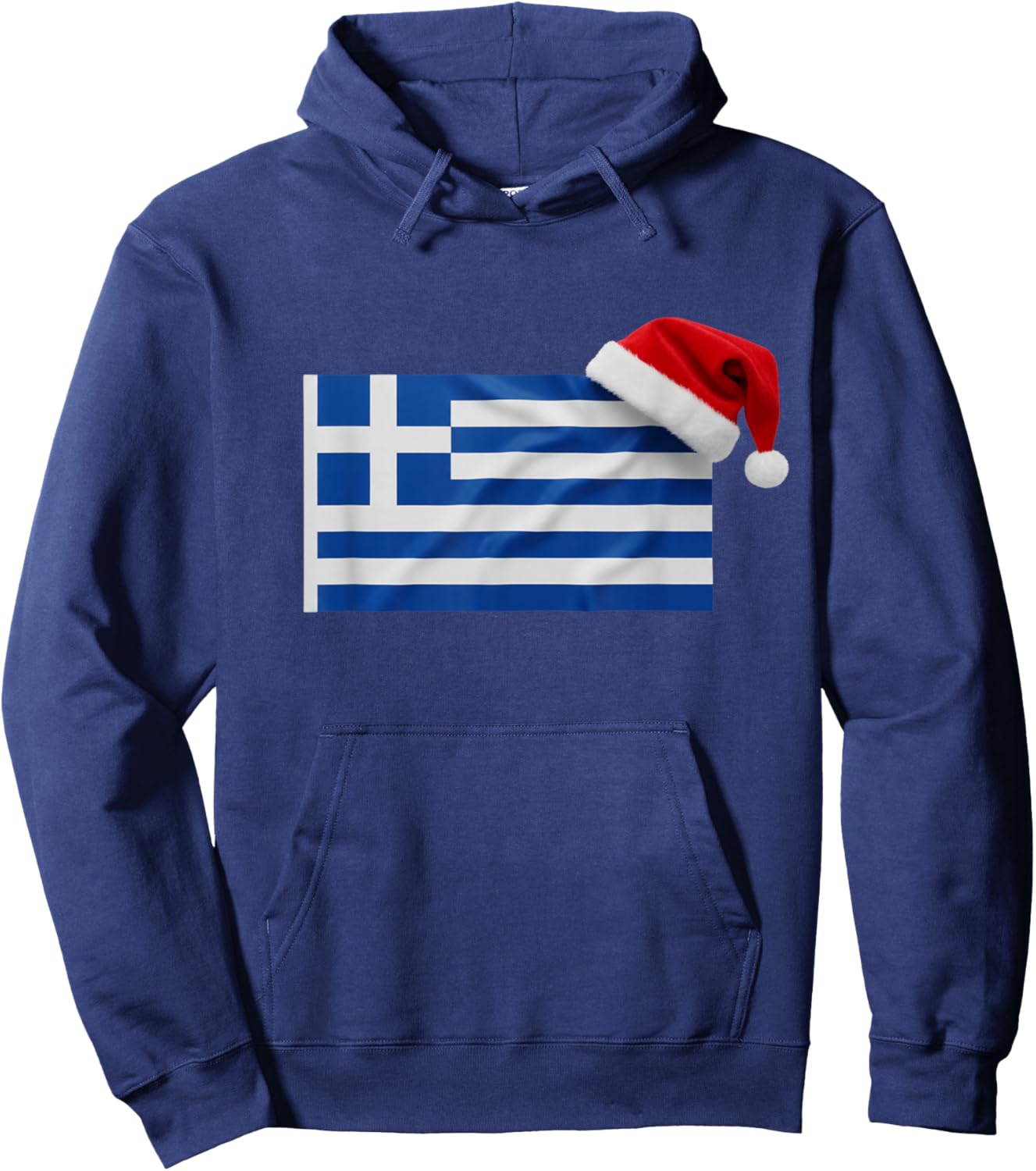 Greek Flag Santa Hat Funny Greece Christmas Holiday Hoodie - Hoodie | Navy