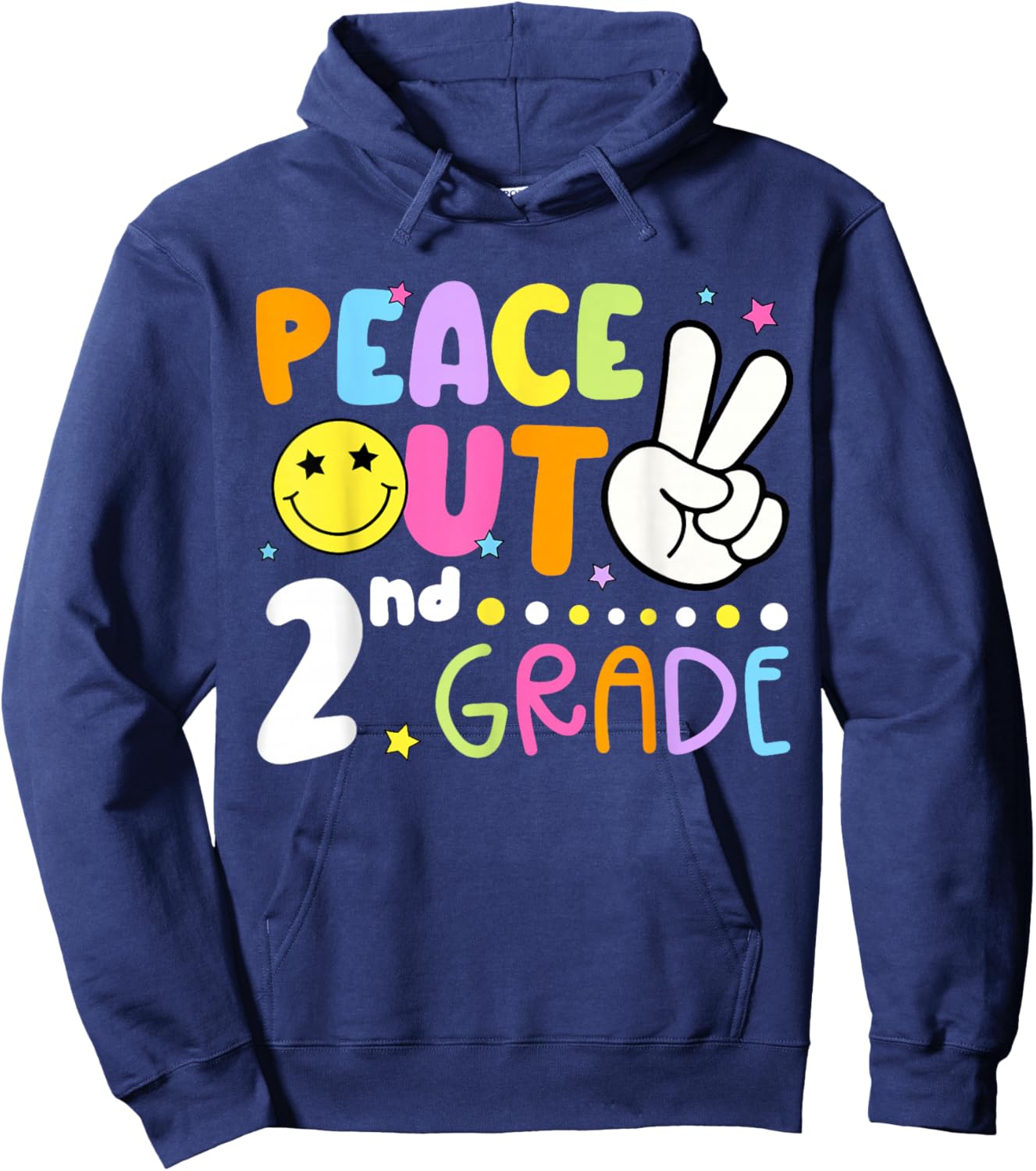 Last Day of School 2nd Grade Smile Face Peace Out Boy Girl Hoodie - Hoodie | Navy