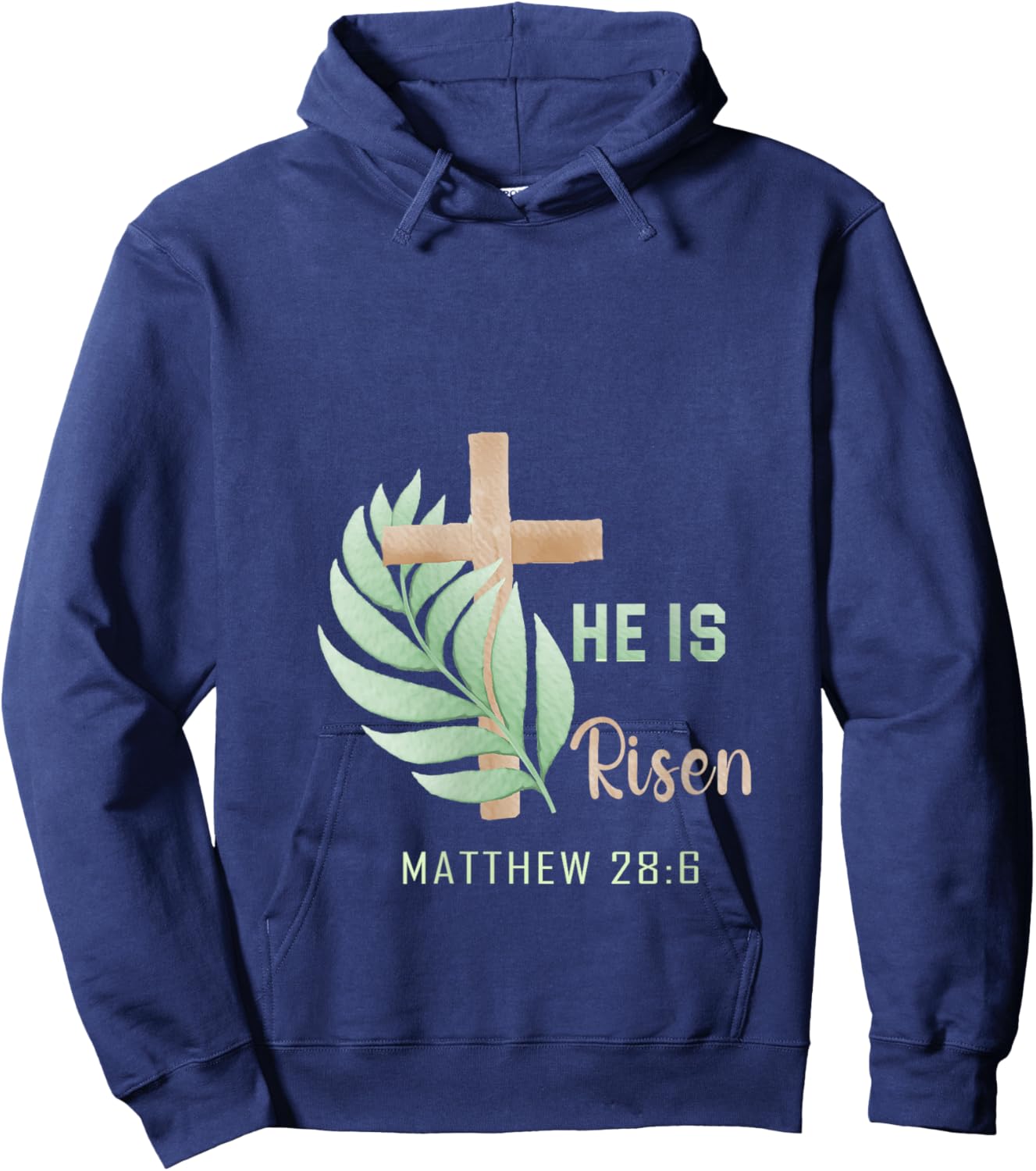 Women's He is Risen Matthew 28:6 Floral Christian Easter V-Neck Hoodie - Hoodie | Navy