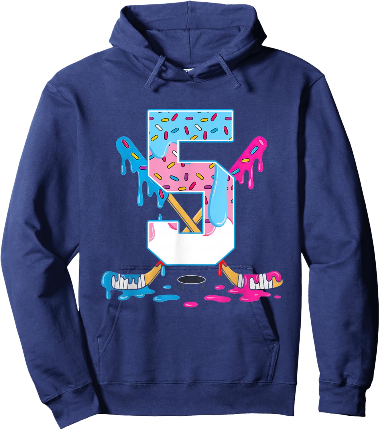 Hockey 5 Years Old Ice Cream Drip 5th Birthday Kids Gift Hoodie - Hoodie | Navy