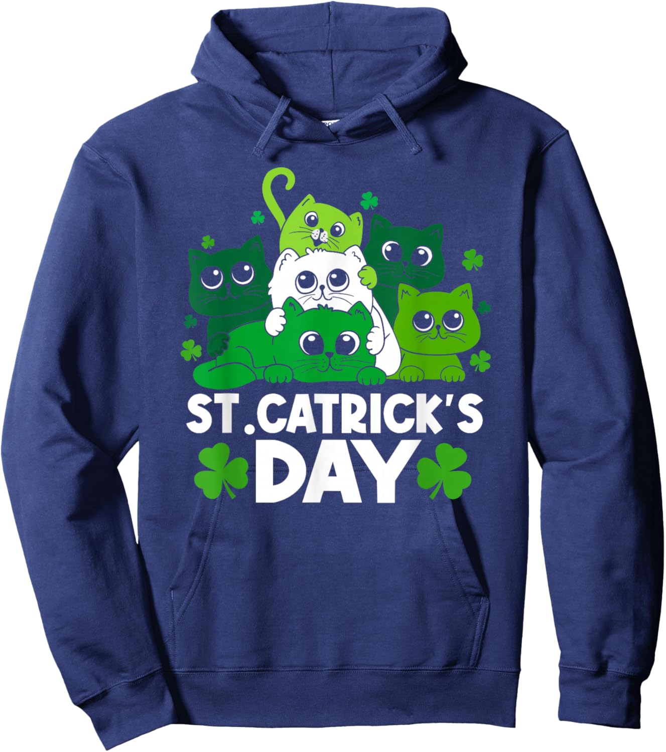 St Catrick's Day Funny Cat St Patricks Day Women Girls Kids Hoodie - Hoodie | Navy