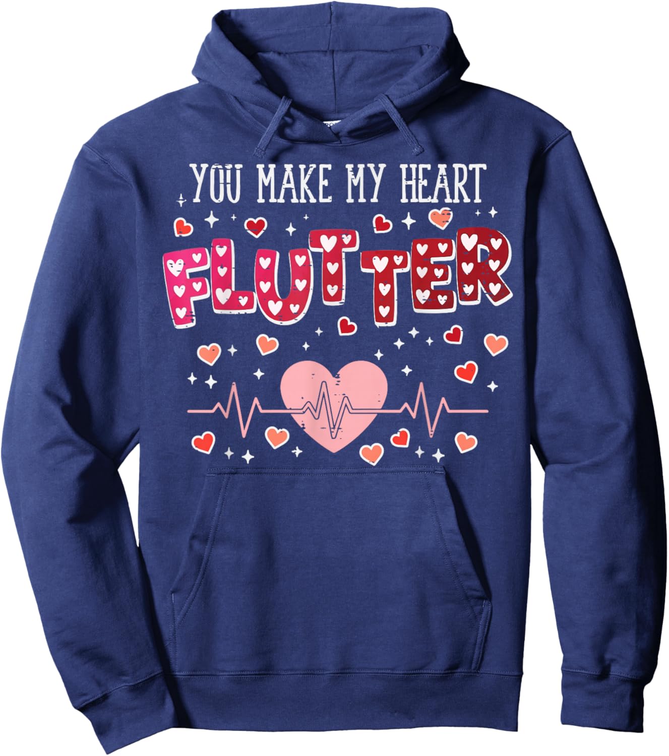 Valentines Day Cardiac Nurse Heart Flutter Women Men Hoodie - Hoodie | Navy