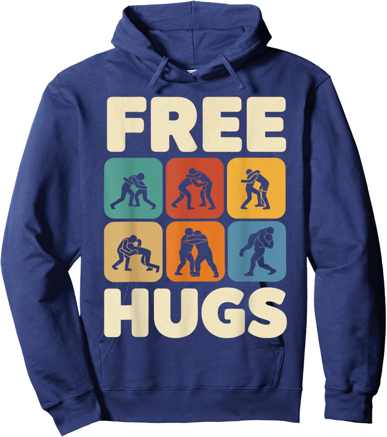 Funny Free Hugs Wrestling Shirt Men, Vintage Wrestler Hoodie - Hoodie | Navy