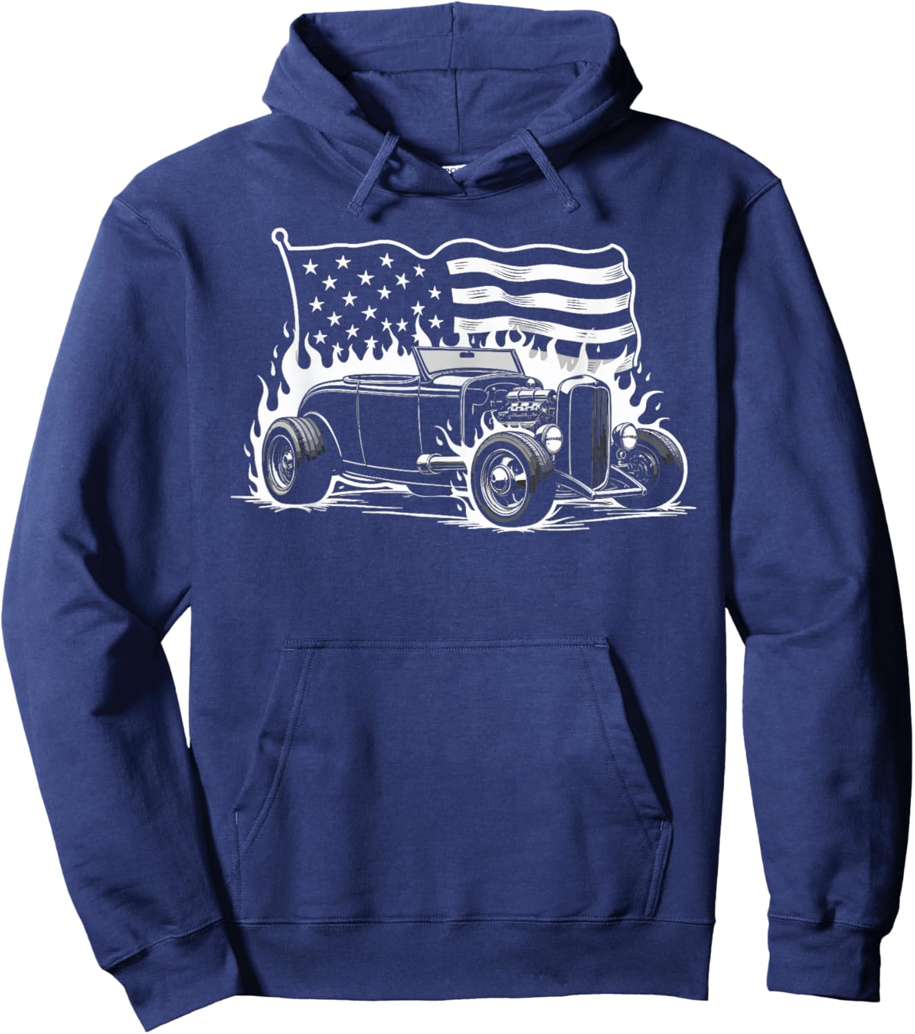 1932 Deuce Coupe Classic American Flag Patriotic Silhouette Hoodie - Hoodie | Navy