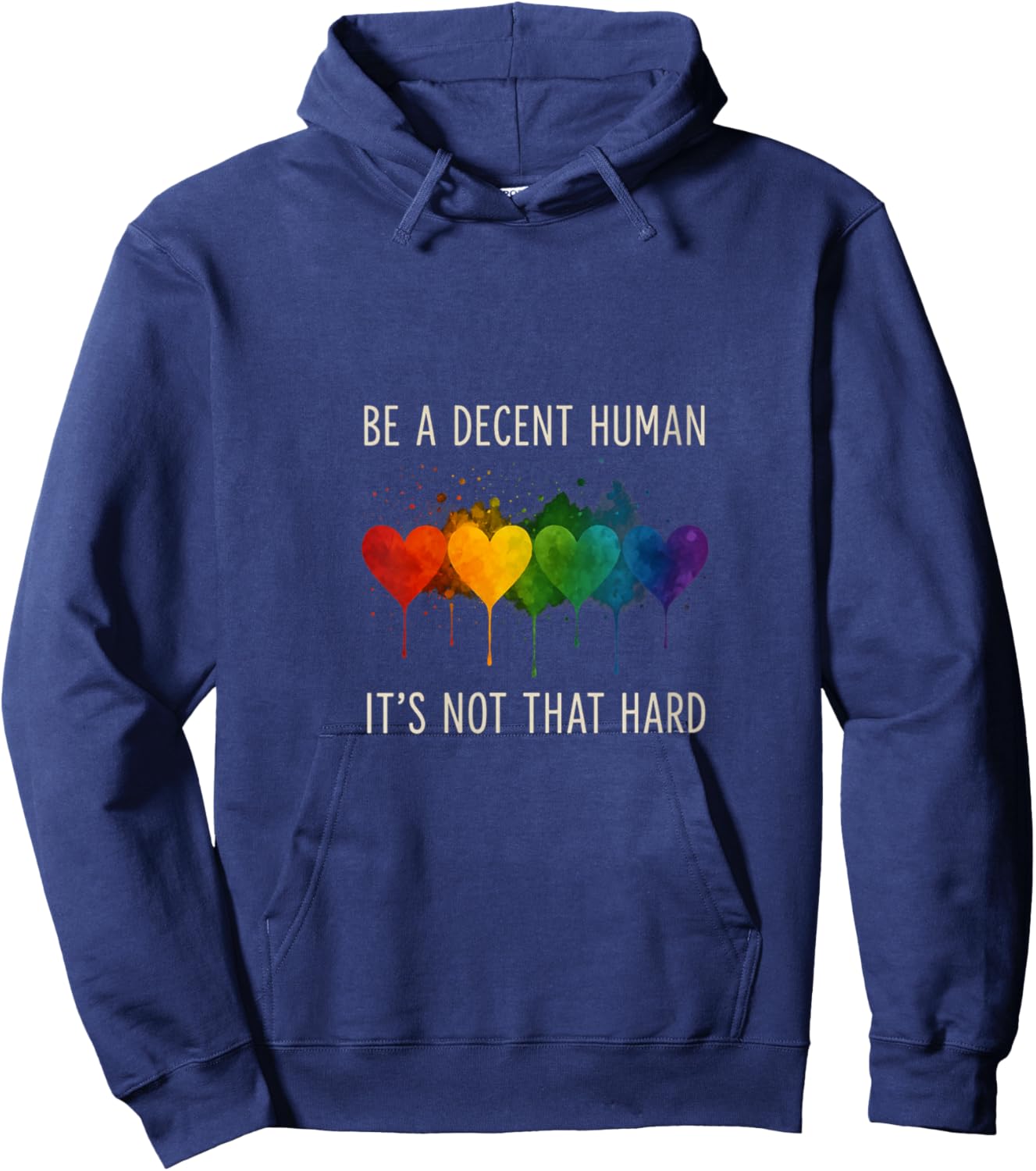 Women's LGBTQ LGBT Heart Retro Be A Decent Human It's Not That Hard V-Neck Hoodie - Hoodie | Navy