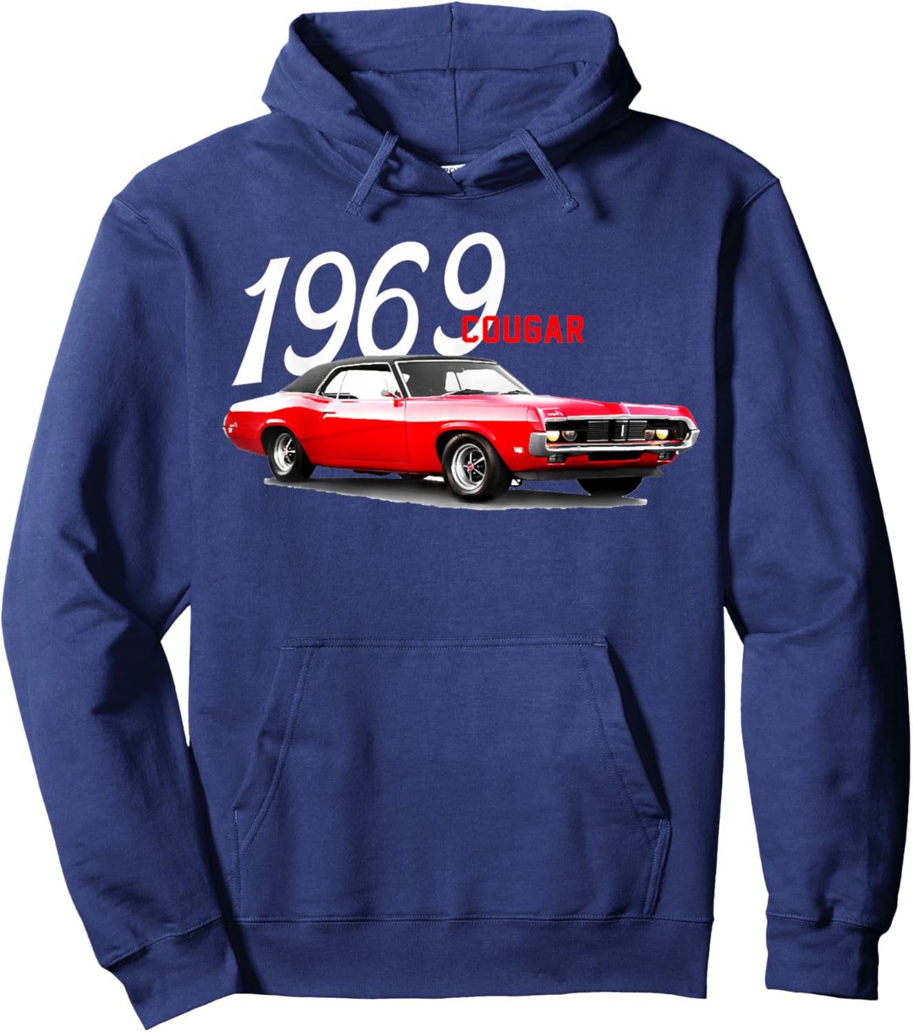 1969 69 Mercury Cougar Red Classic Vintage Old Car USA Flag Hoodie - Hoodie | Navy