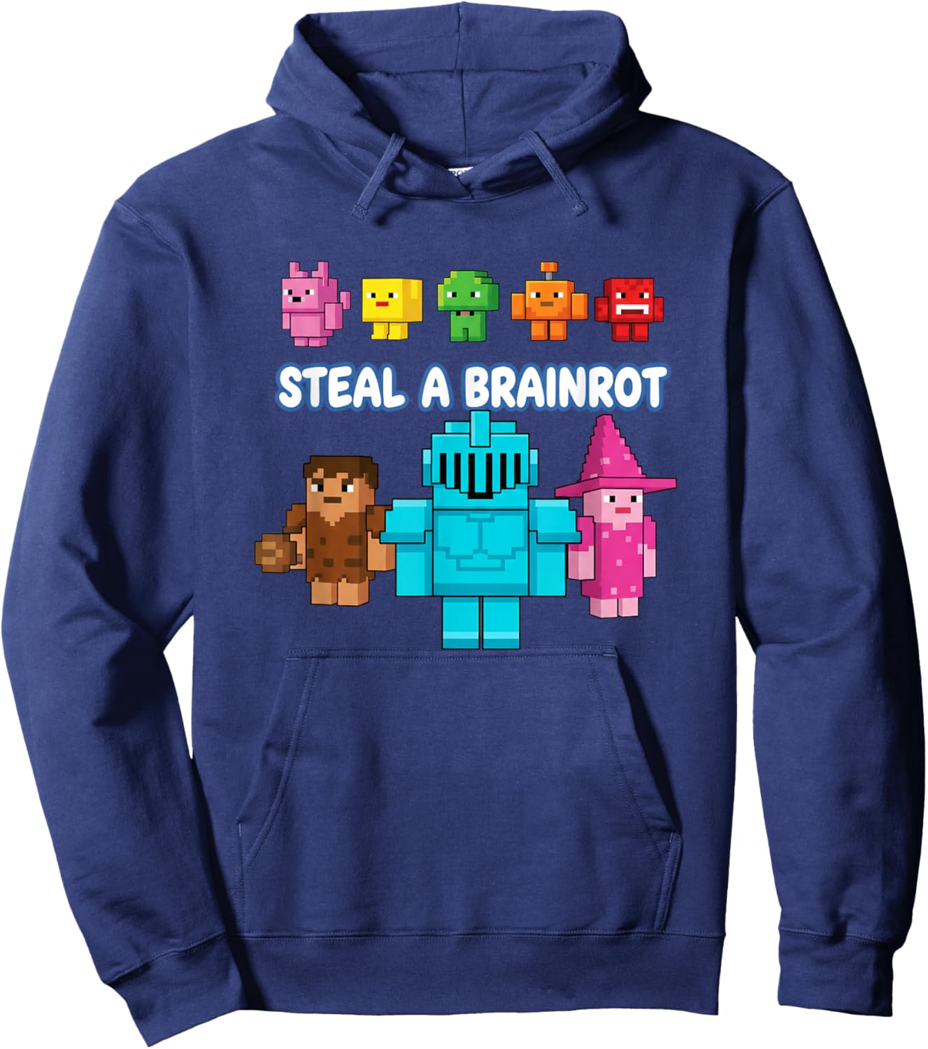 Steal A Brainrot Pixel Video Game Characters Kids Hoodie - Hoodie | Navy
