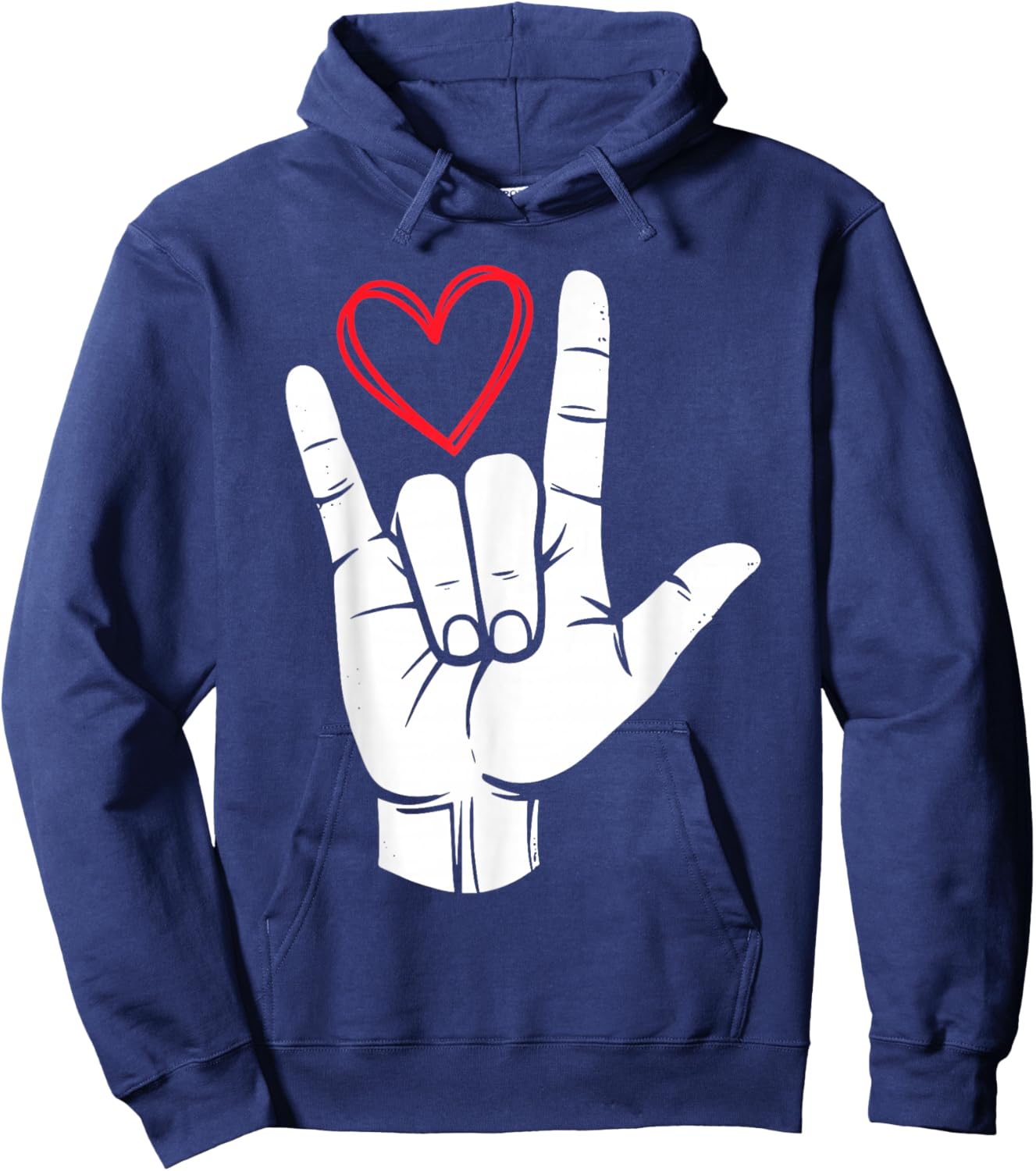 I Love You Sign Language Valentine's Day ASL Heart Hoodie - Hoodie | Navy