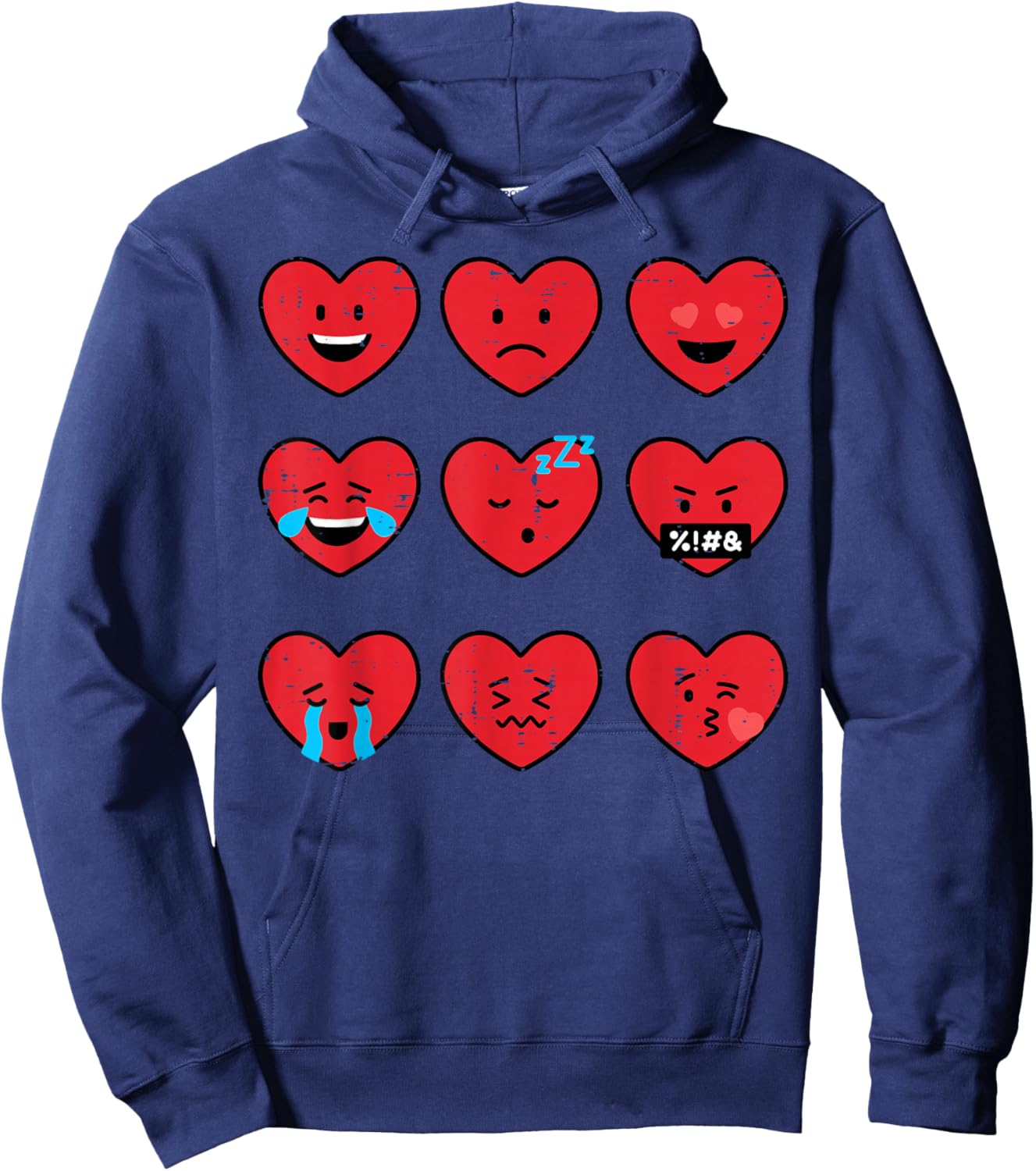 Valentines Day Heart Faces Emoticons Funny Women Men Kids Hoodie - Hoodie | Navy