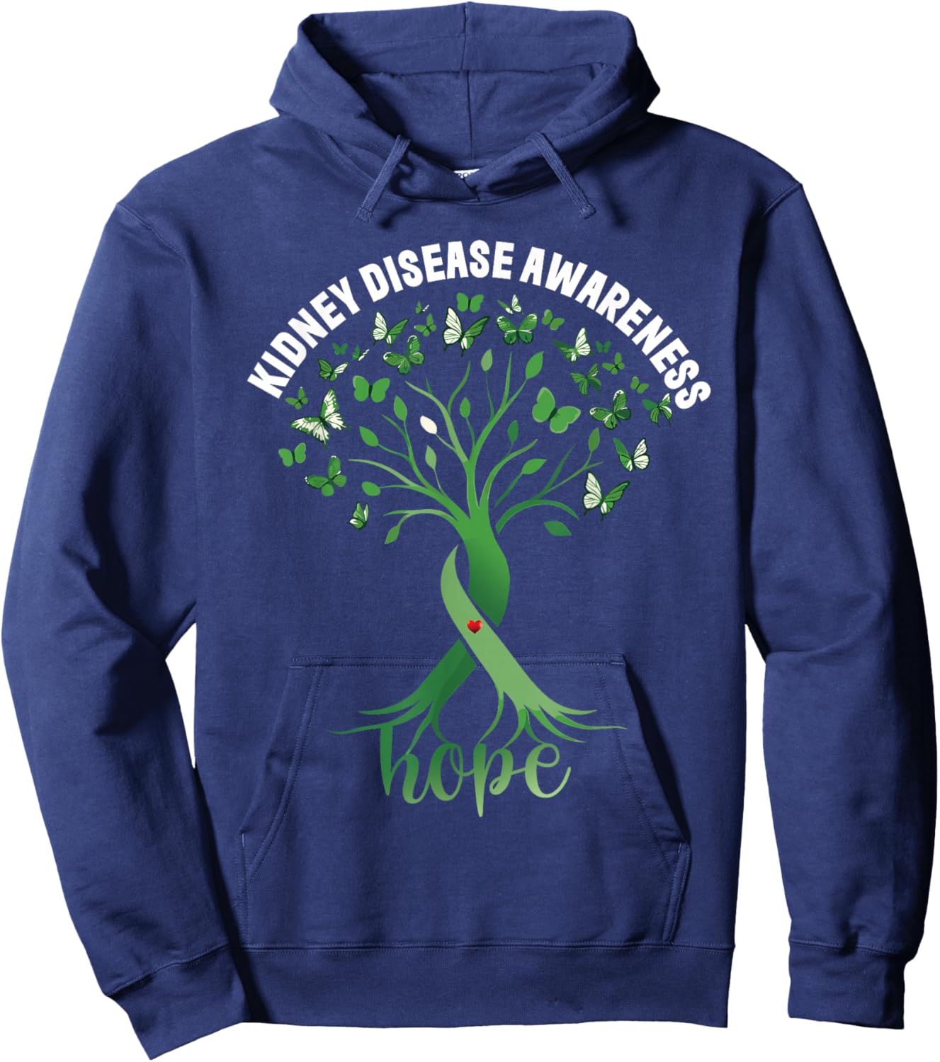 Kidney Disease Awareness Green Ribbon Tree Hope Butterflies Hoodie - Hoodie | Navy