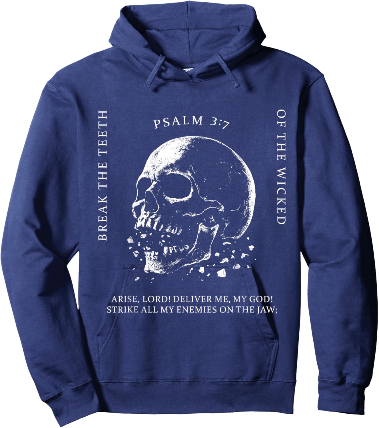 Funny Psalm 3:7 Vintage Skull Christian Religious Faith Men Hoodie - Hoodie | Navy