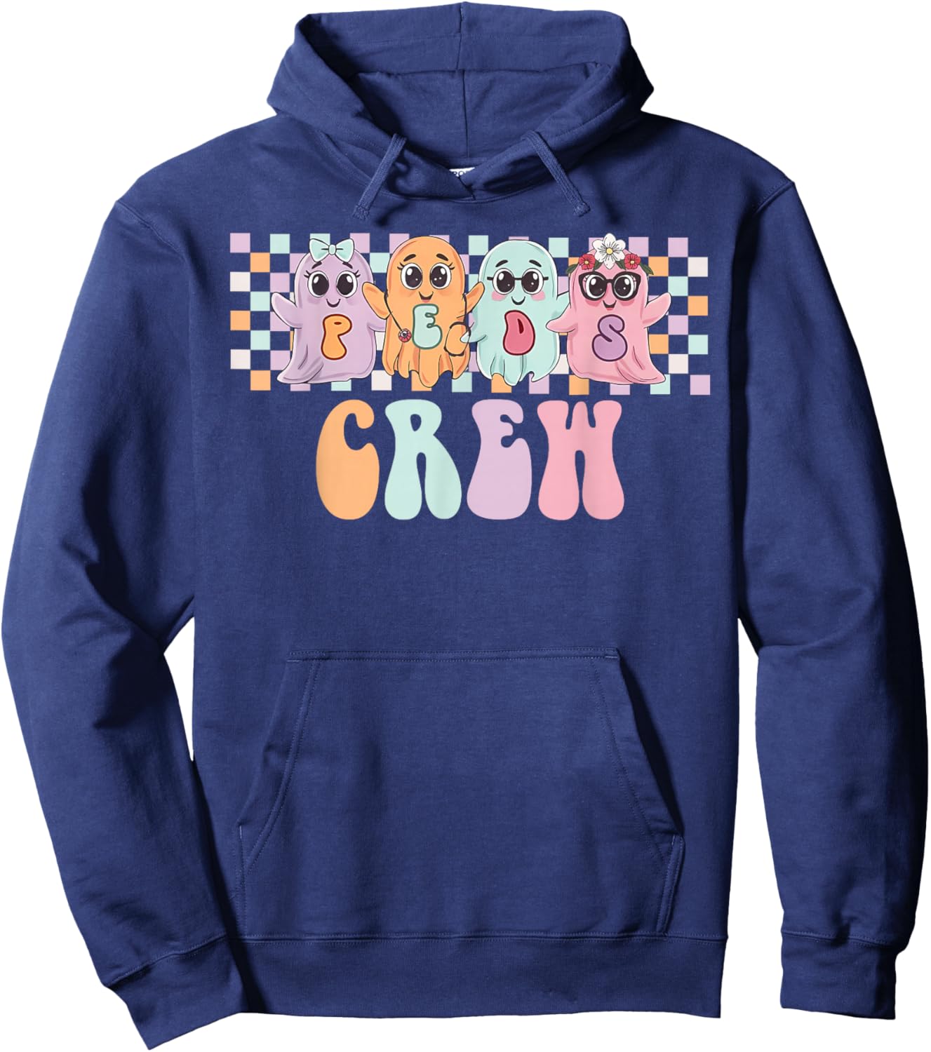 Peds Crew Spooky Ghost Pediatric Nurse Halloween Costume Men Hoodie - Hoodie | Navy