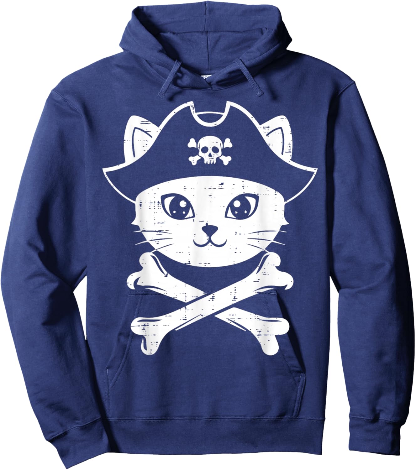 Pirate Cat Face Crossbones Cute Kitten Women Girls Kids Men Hoodie - Hoodie | Navy