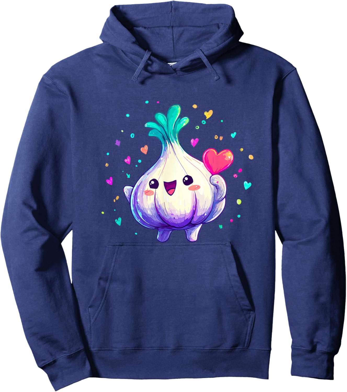 Cute Kawaii Garlic Holding Heart Hoodie - Hoodie | Navy