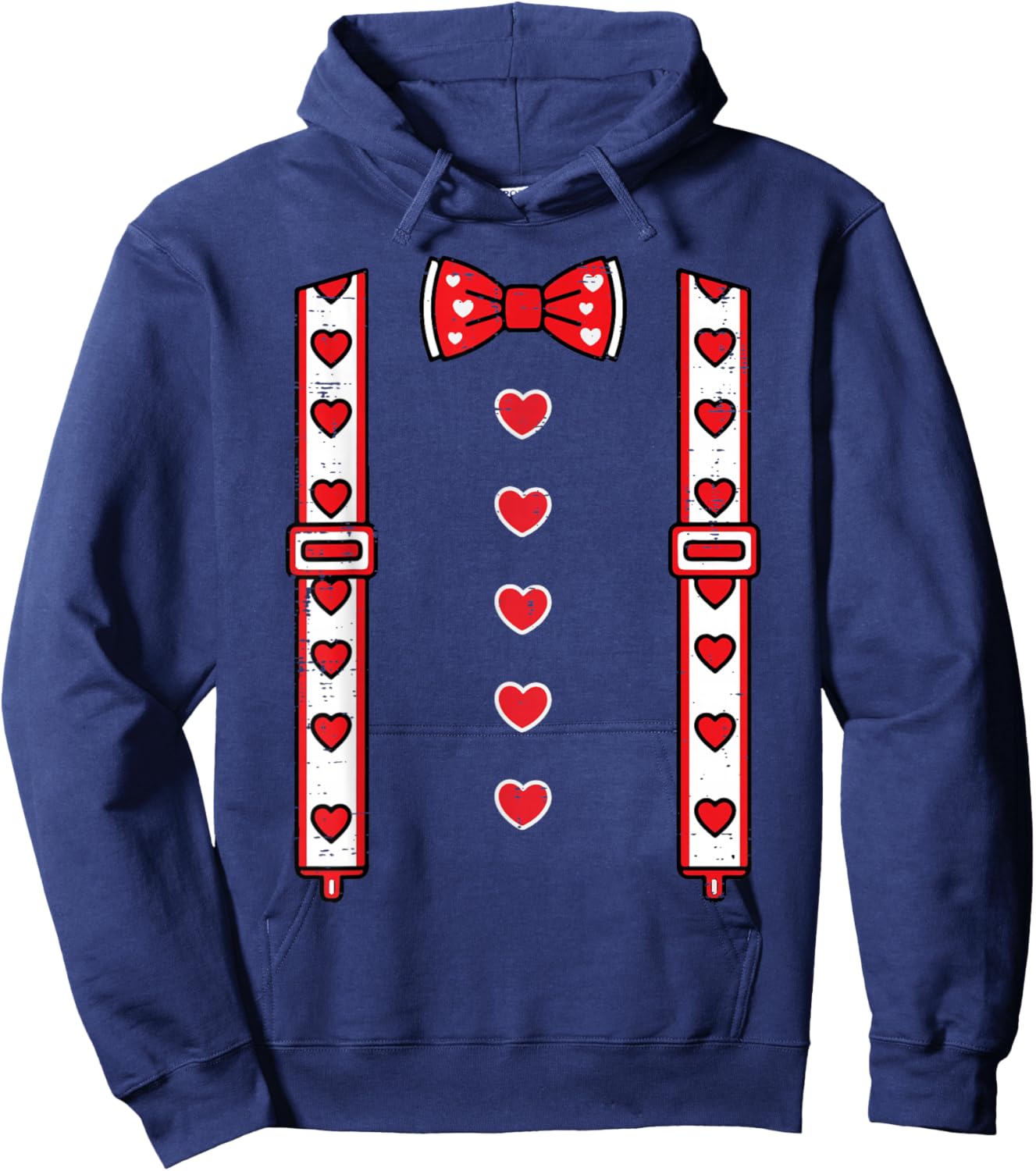 Valentines Day Suspenders Bow Tie Hearts Cute Boys Kids Men Hoodie - Hoodie | Navy