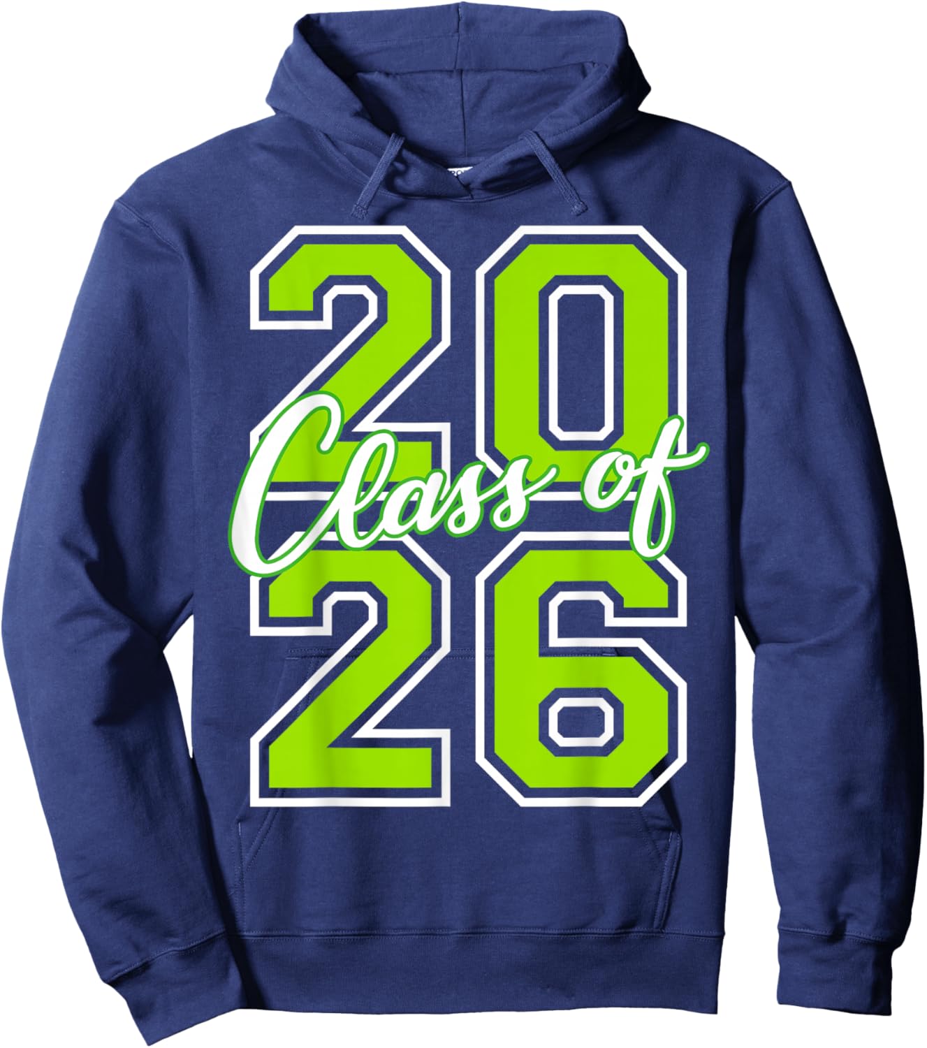 Class of 2026 Graduation Varsity Lime Green White Letters Hoodie - Hoodie | Navy