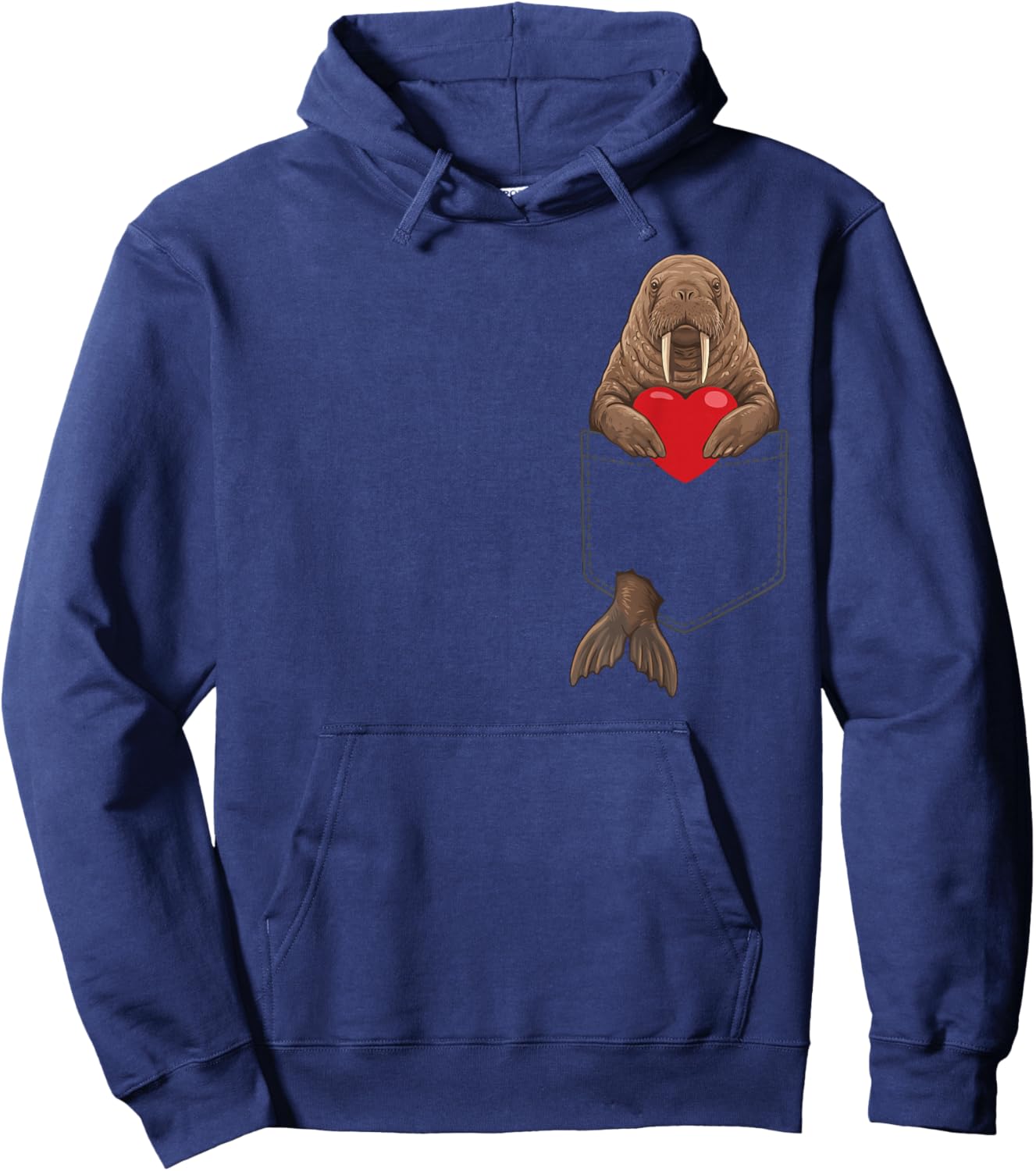 Walrus in Pocket Arctic Animal Lover Valentines Hoodie - Hoodie | Navy