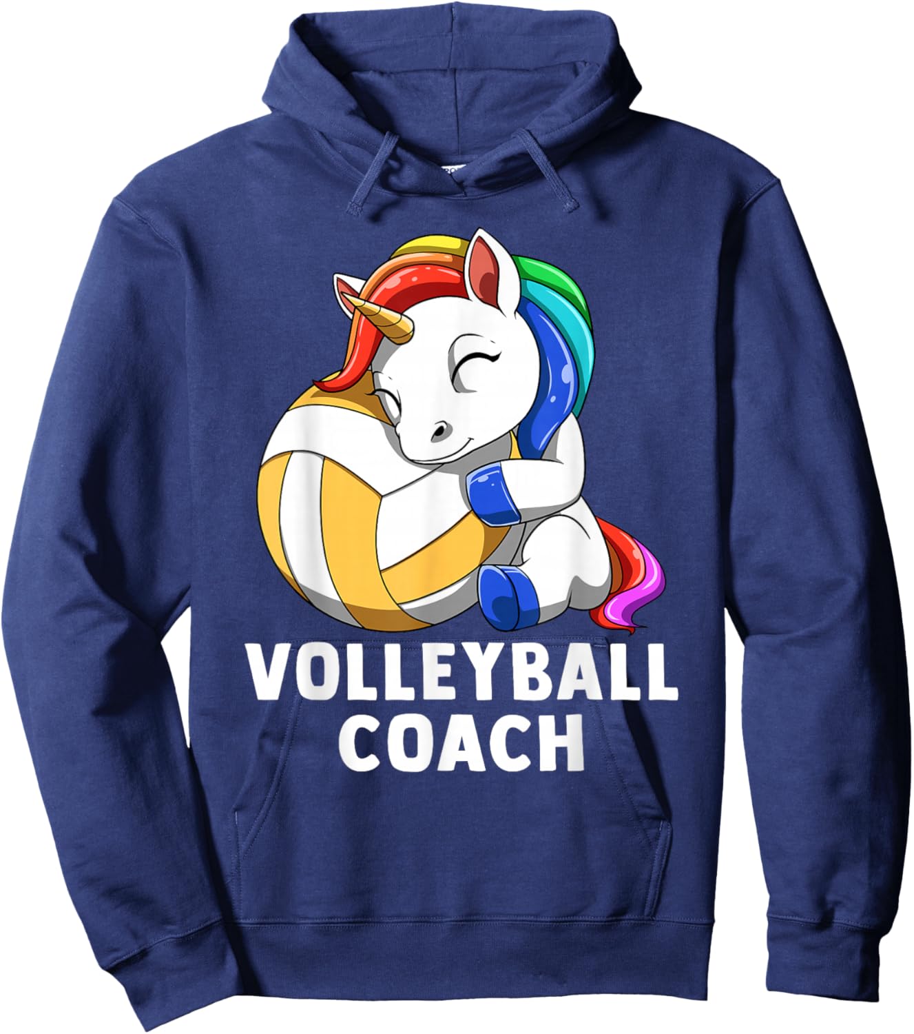 Cute Volleyball Unicorn Volleyball Coach Rainbow Hoodie - Hoodie | Navy