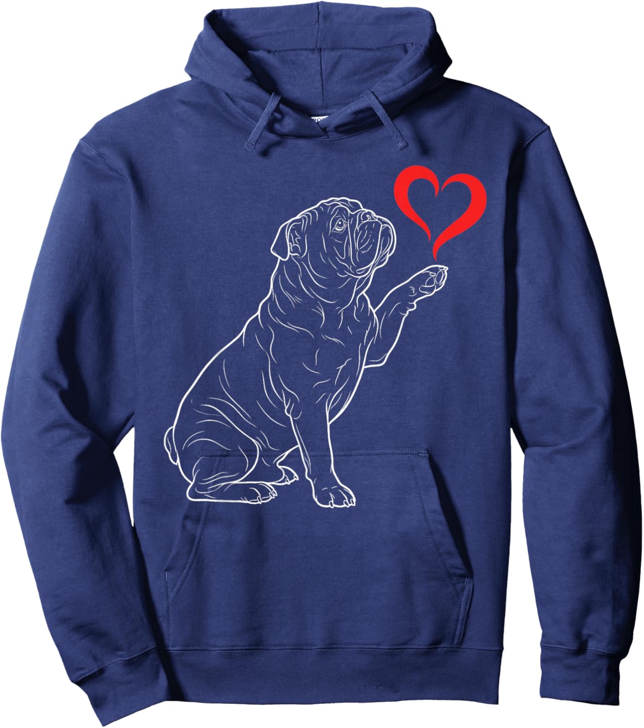 English Bulldog Dog Art Holding Heart Valentines Hoodie - Hoodie | Navy