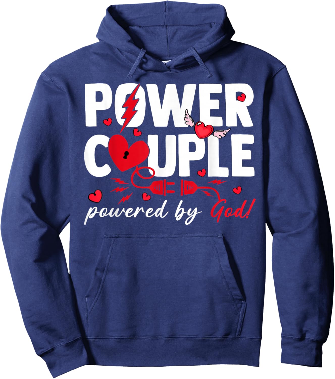 Valentine Power Couple Matching Powered by God Christian Hoodie - Hoodie | Navy