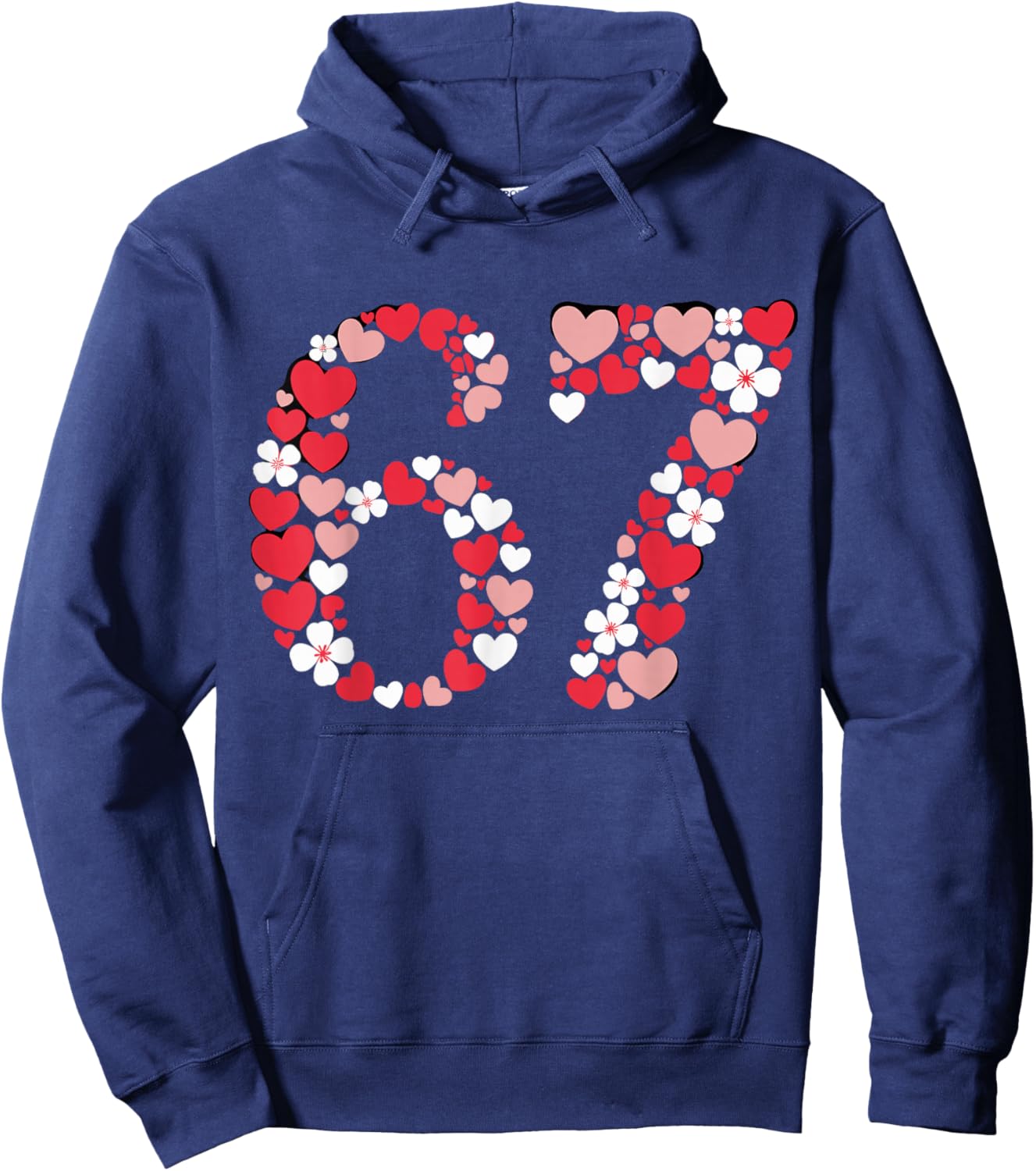 Valentine 67 Meme Six Seven Hearts Flower Boy Girl Kid Hoodie - Hoodie | Navy