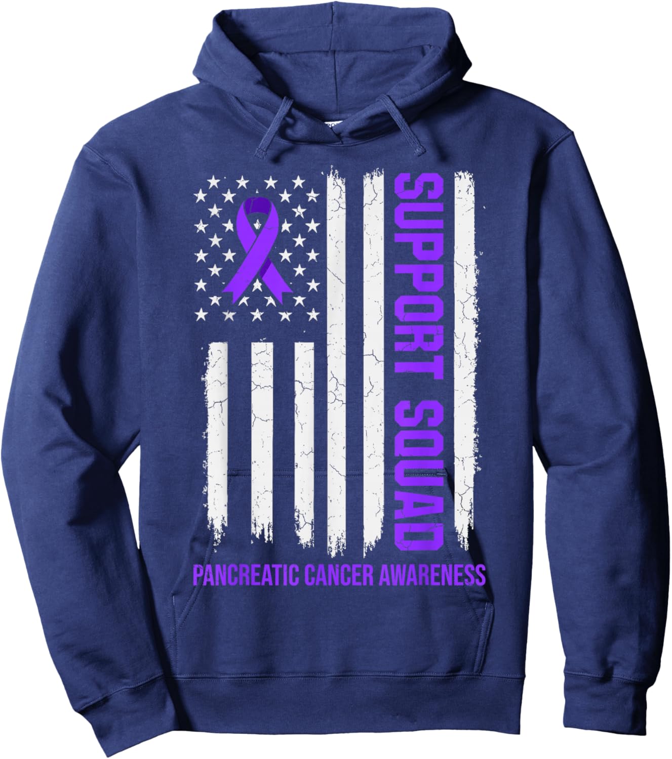 Support Squad USA Flag Pancreatic Cancer Month Awareness Hoodie - Hoodie | Navy