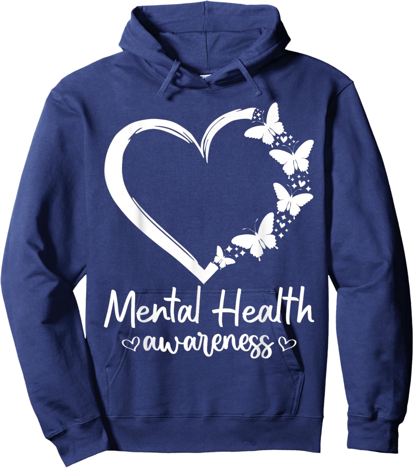 Mental Health Awareness Butterfly Heart Positive Mind Self Hoodie - Hoodie | Navy