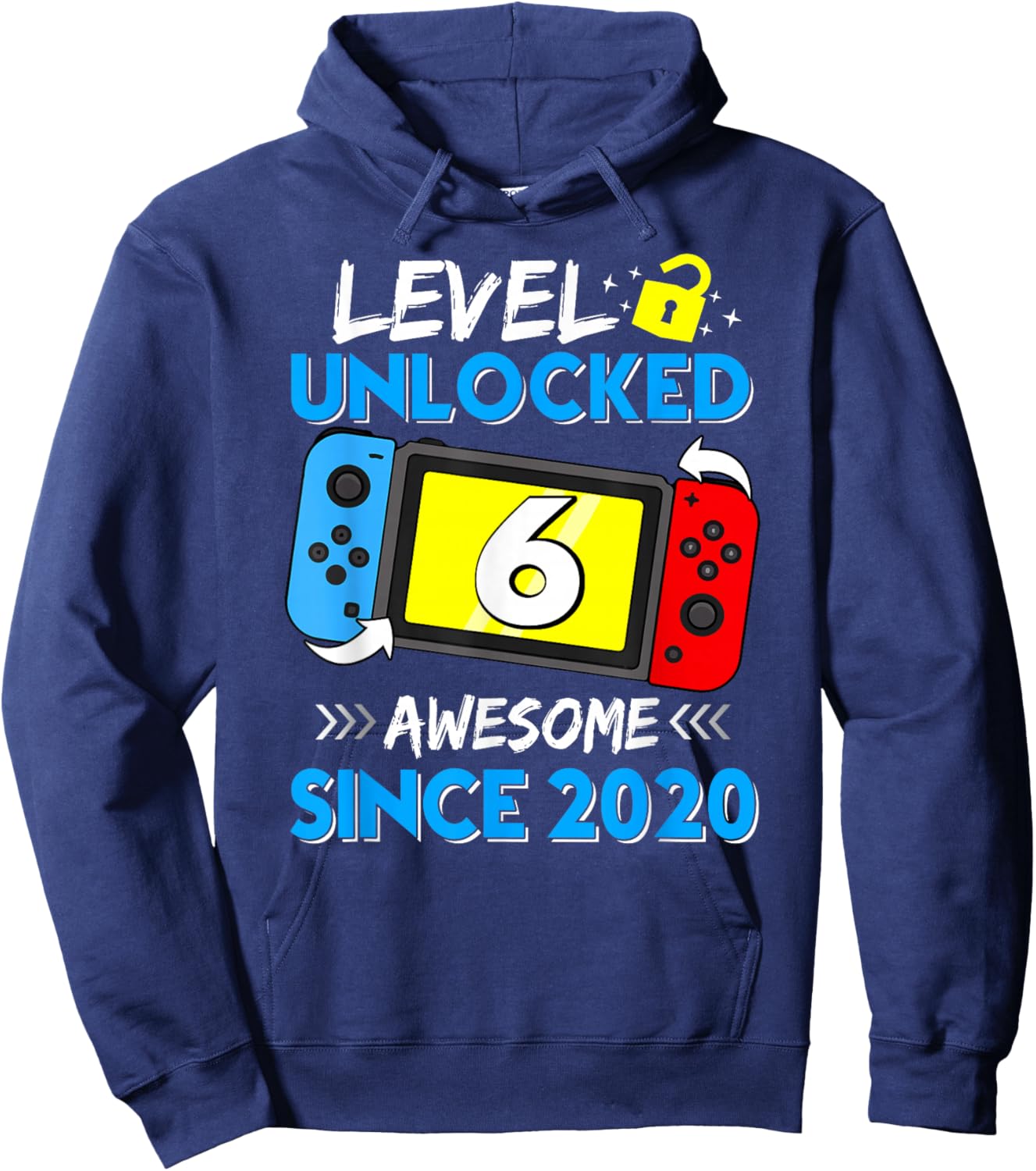 Level 6 Unlocked Awesome Since 2020 6th Birthday Video Game Hoodie - Hoodie | Navy