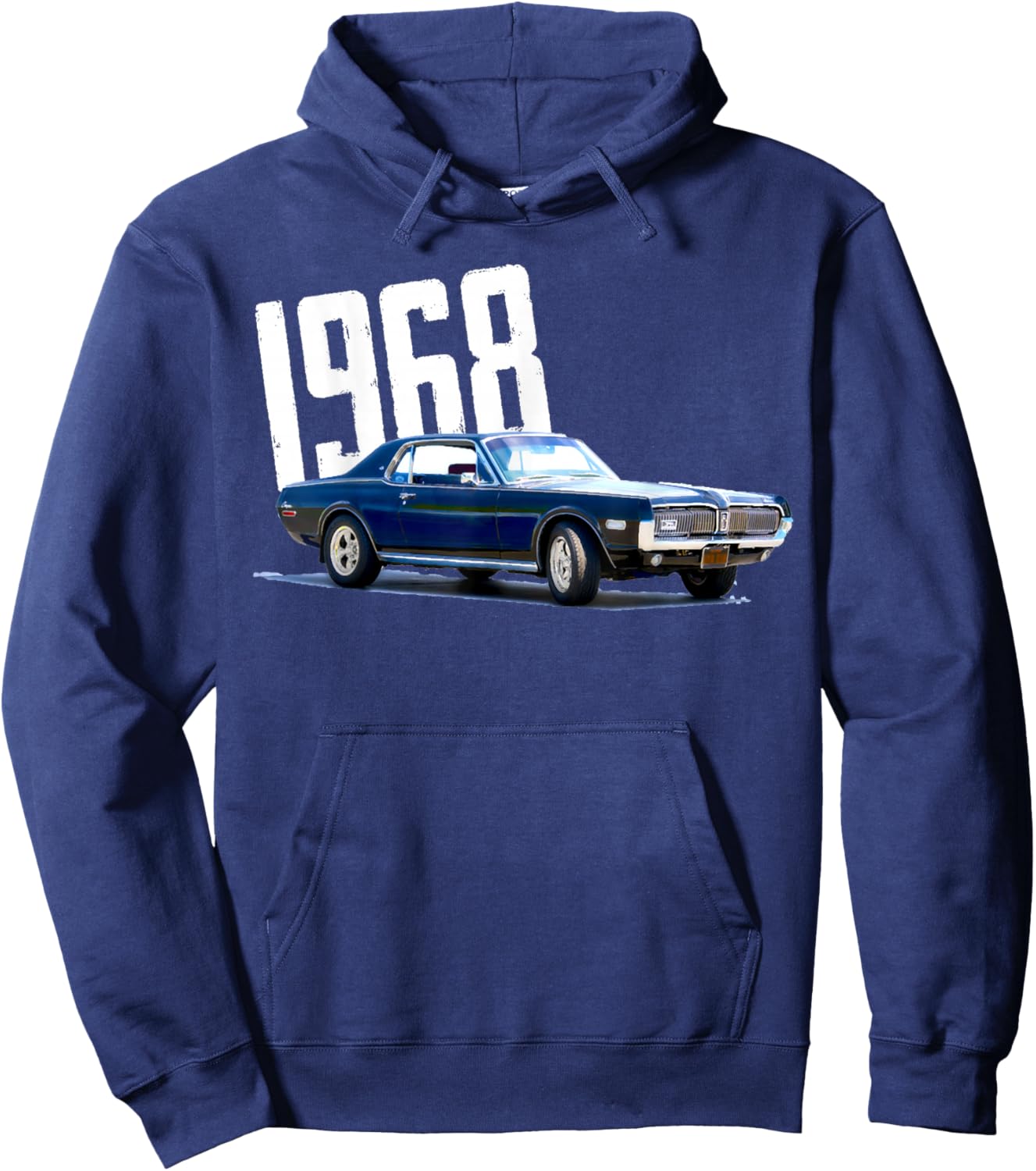 1968 68 Mercury Cougar Blue Classic Vintage Old Car USA Flag Hoodie - Hoodie | Navy