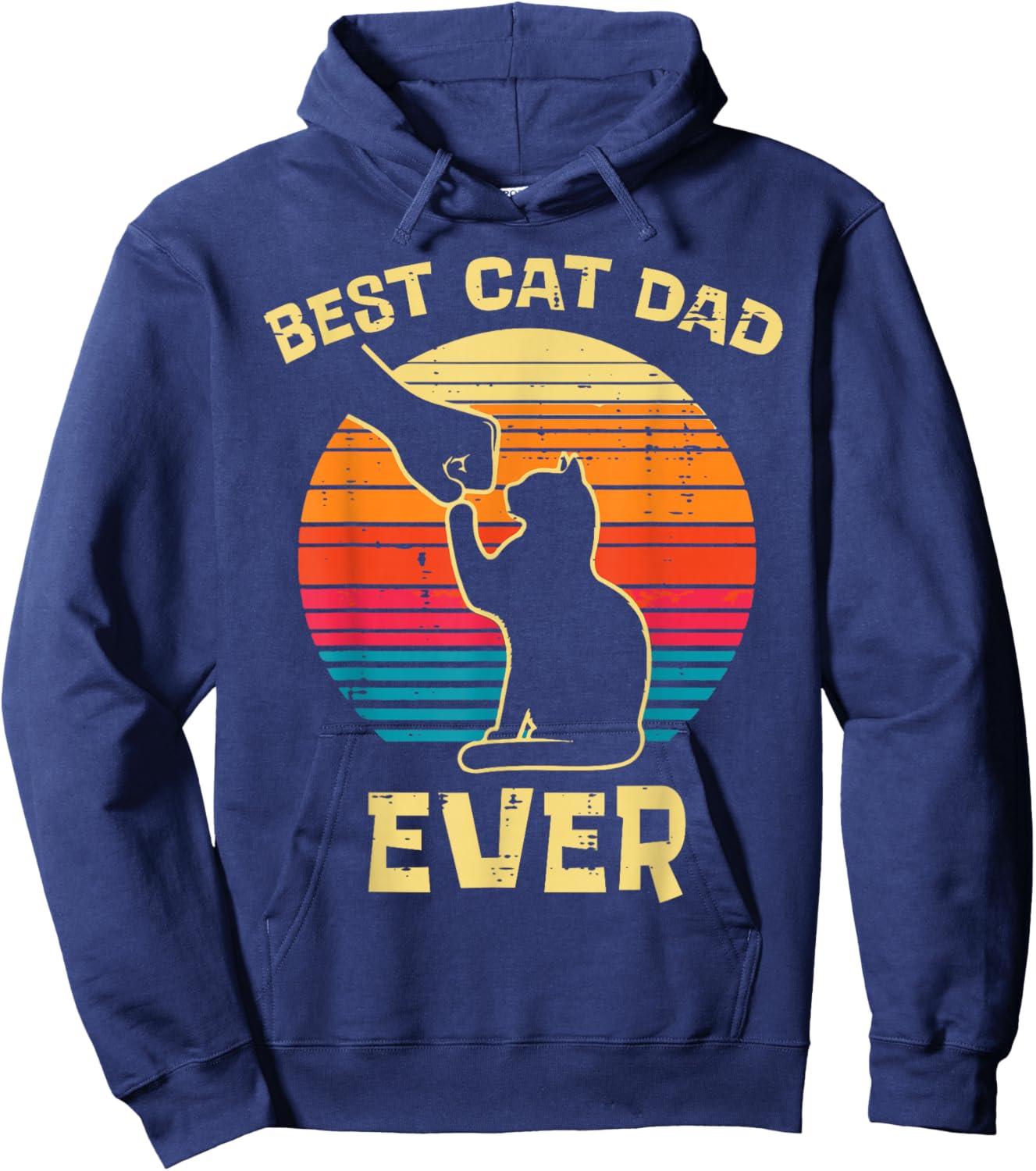 Best Cat Dad Ever Fist Bump Retro Kitten Fur Papa Daddy Men Hoodie - Hoodie | Navy