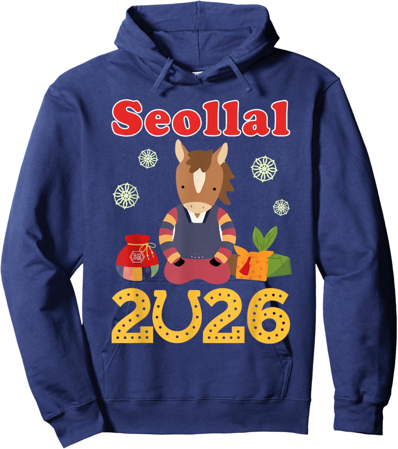 Seollal 2026 Happy Korean Lunar New Year Horse Decorations Hoodie - Hoodie | Navy