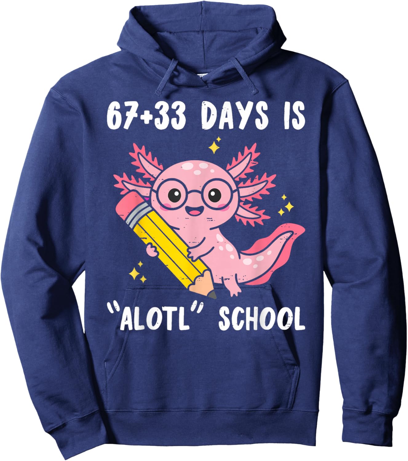 67+33 Days is Alotl School Axolotl 100 Days of School Kids Hoodie - Hoodie | Navy