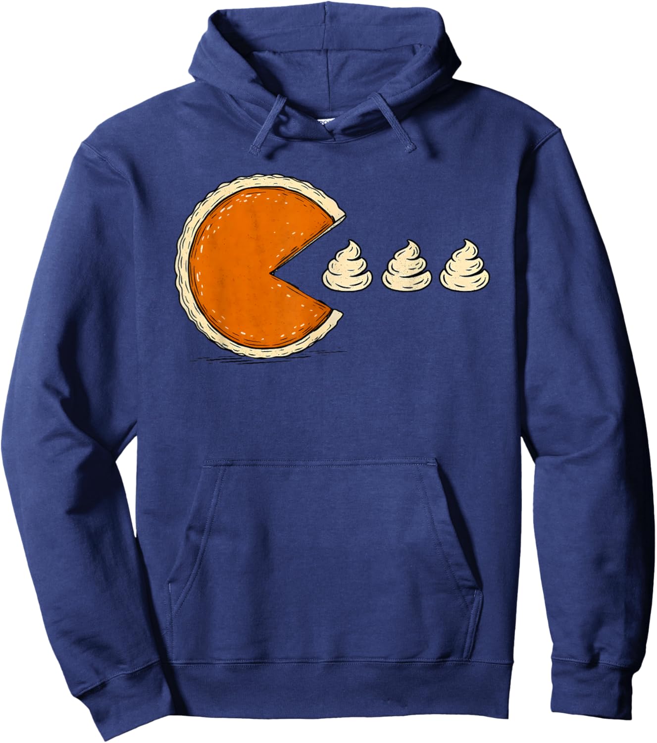 Funny Retro Arcade Game Thanksgiving Pumpkin Pie Chasing Hoodie - Hoodie | Navy