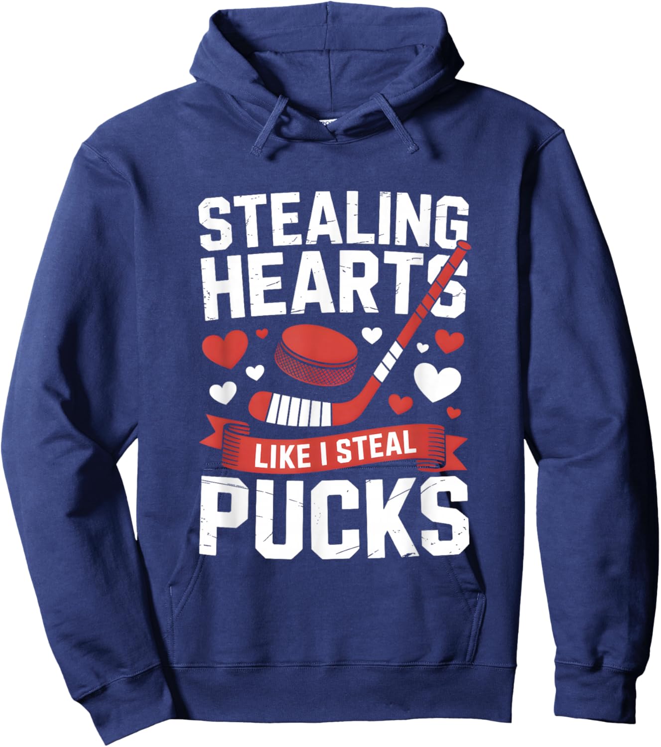 Stealing Hearts Like I Steal Pucks Valentine's Day Hockey Hoodie - Hoodie | Navy