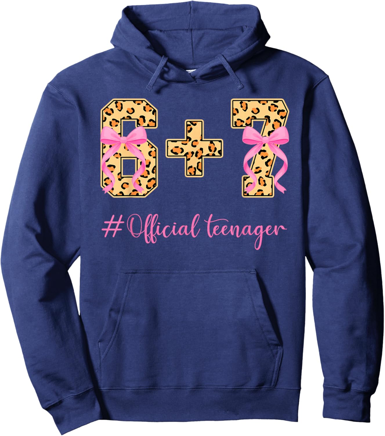 13th Birthday Girl Pink Coquette Bow Leopard 6+7 Year Old Hoodie - Hoodie | Navy