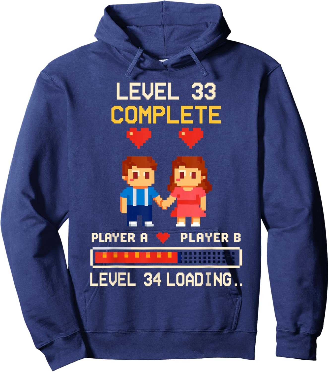 33rd Wedding Anniversary Gamer Vintage Level 33 Complete Hoodie - Hoodie | Navy