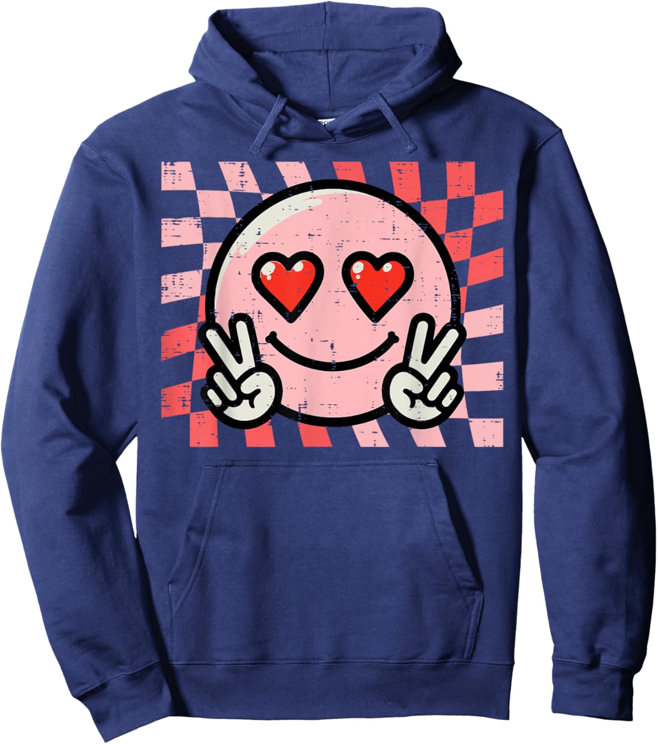 Valentines Day Face Peace Retro Groovy Women Men Kids Hoodie - Hoodie | Navy