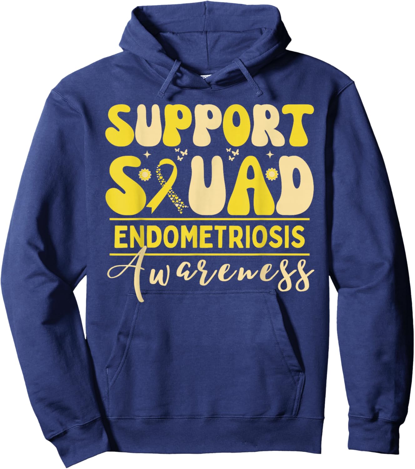 Support Squad Endometriosis Awareness Heart Yellow Ribbon Hoodie - Hoodie | Navy