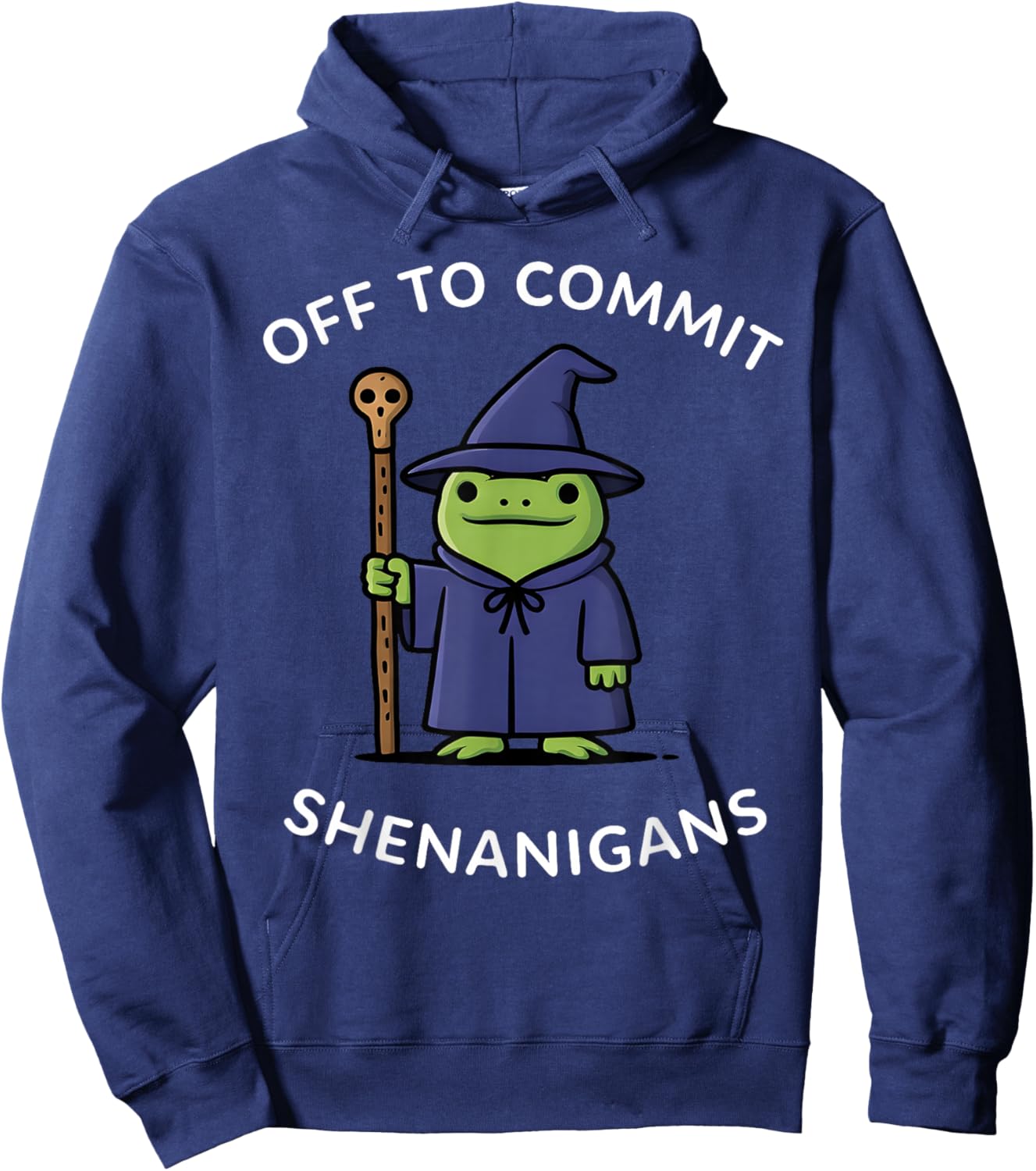 Vintage Off to Commit Shenanigans Wizard Frog Funny Meme Hoodie - Hoodie | Navy