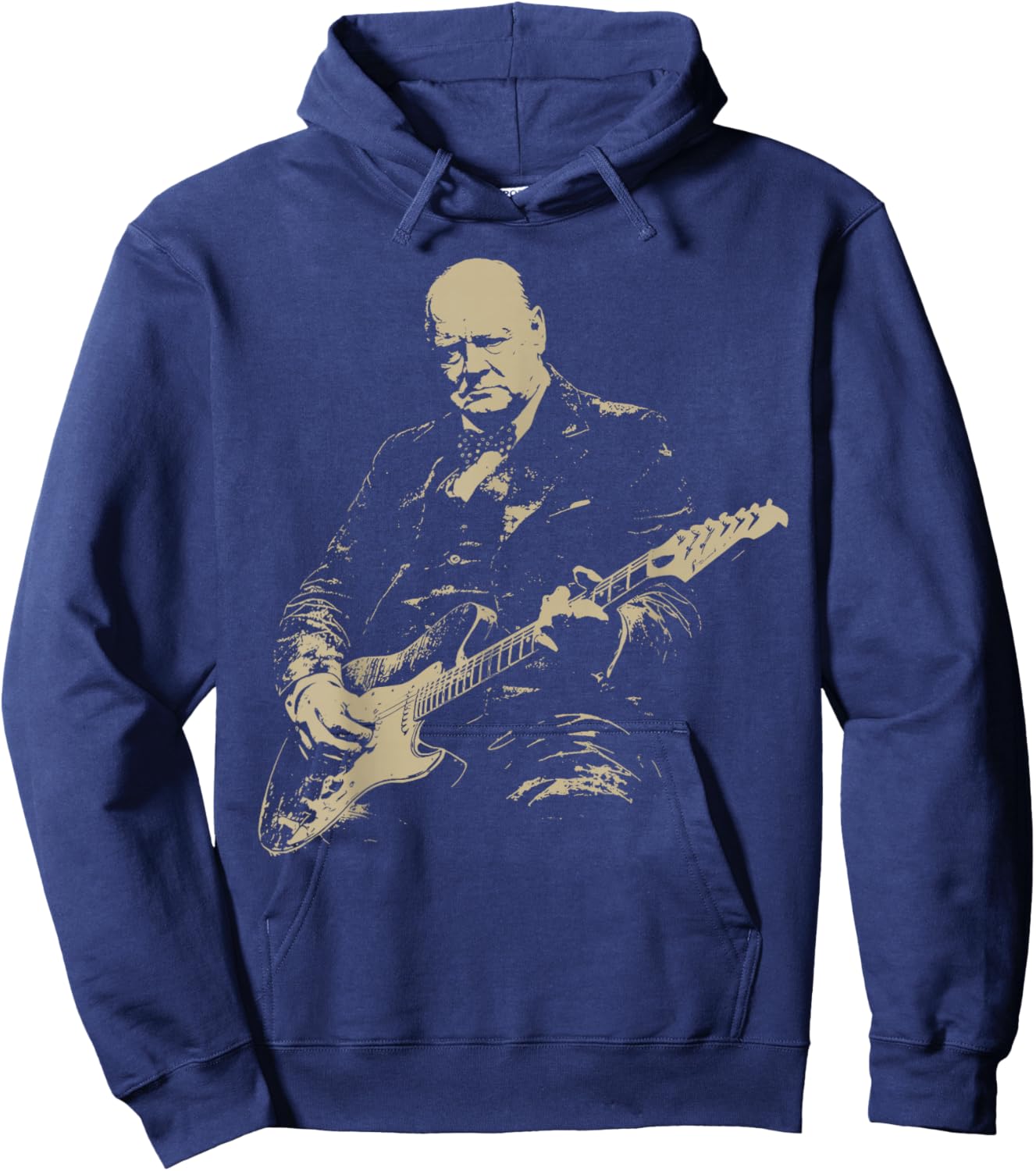 Winston Churchill Playing Electric Guitar Rocker Humor Hoodie - Hoodie | Navy